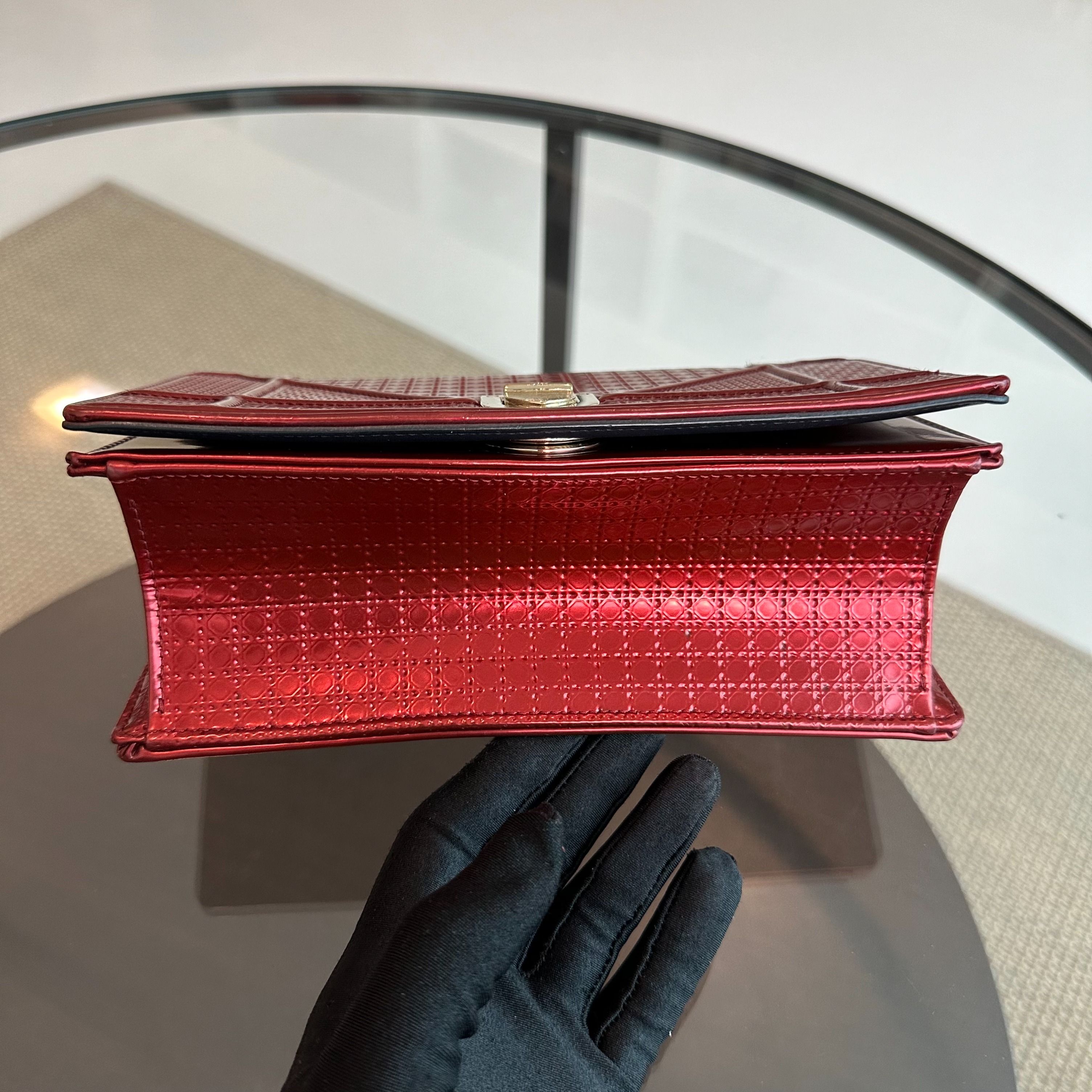 Dior Diorama Small Metallic Ama Micro-Cannage Red GHW - Luxury Evermore