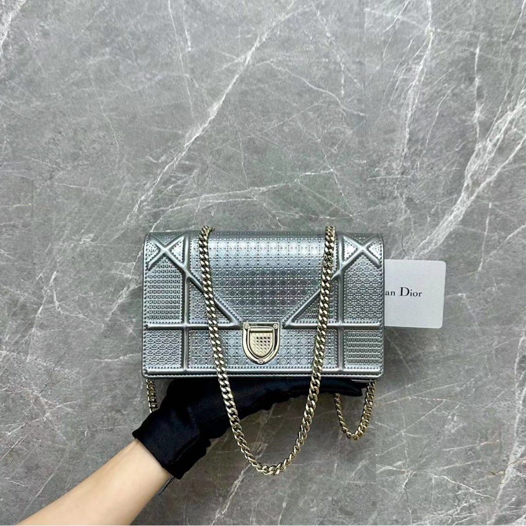 Dior Diorama WOC Wallet On Chain Silver GHW - Luxury Evermore