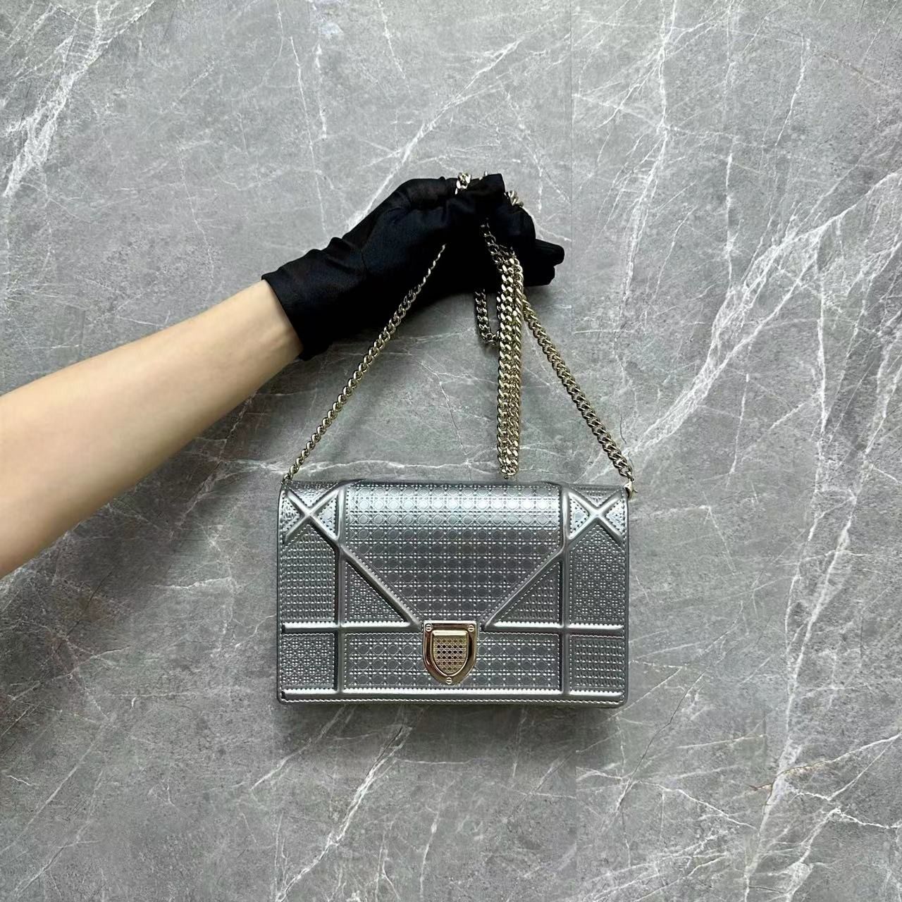 Dior Diorama WOC Wallet On Chain Silver GHW - Luxury Evermore