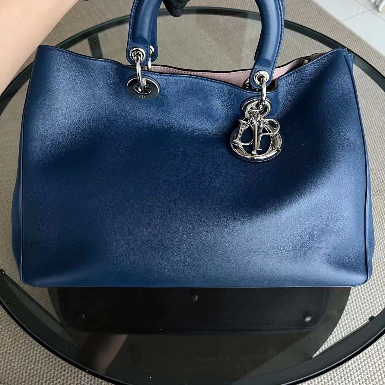 Dior Diorissimo Large 38CM Smooth Calfskin Dark Navy Blue Silver Hardware - Luxury Evermore