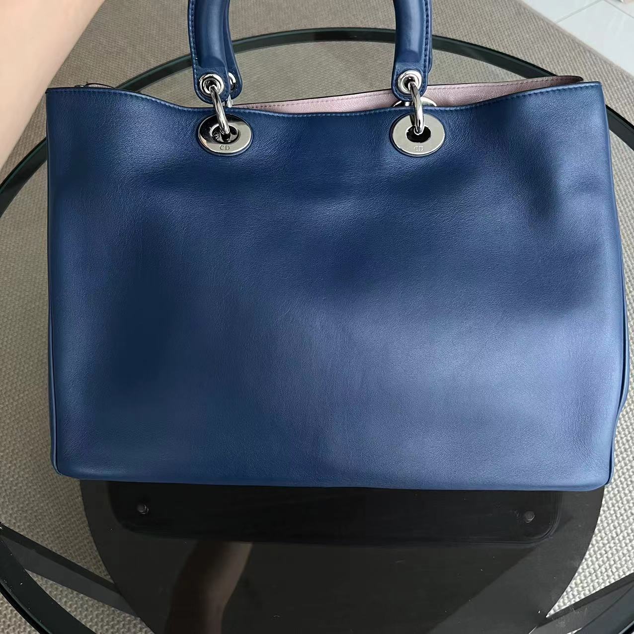 Dior Diorissimo Large 38CM Smooth Calfskin Dark Navy Blue Silver Hardware - Luxury Evermore