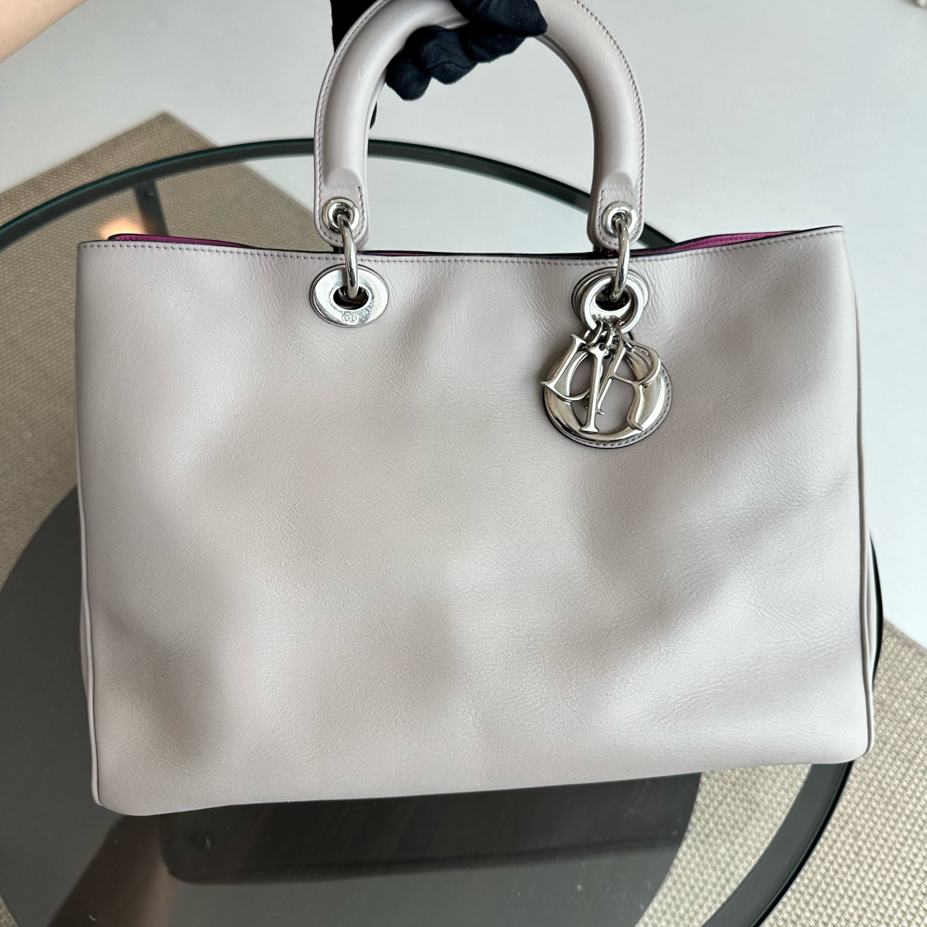 Dior Diorissimo Large Smooth Calfskin Grey Tote SHW - Luxury Evermore