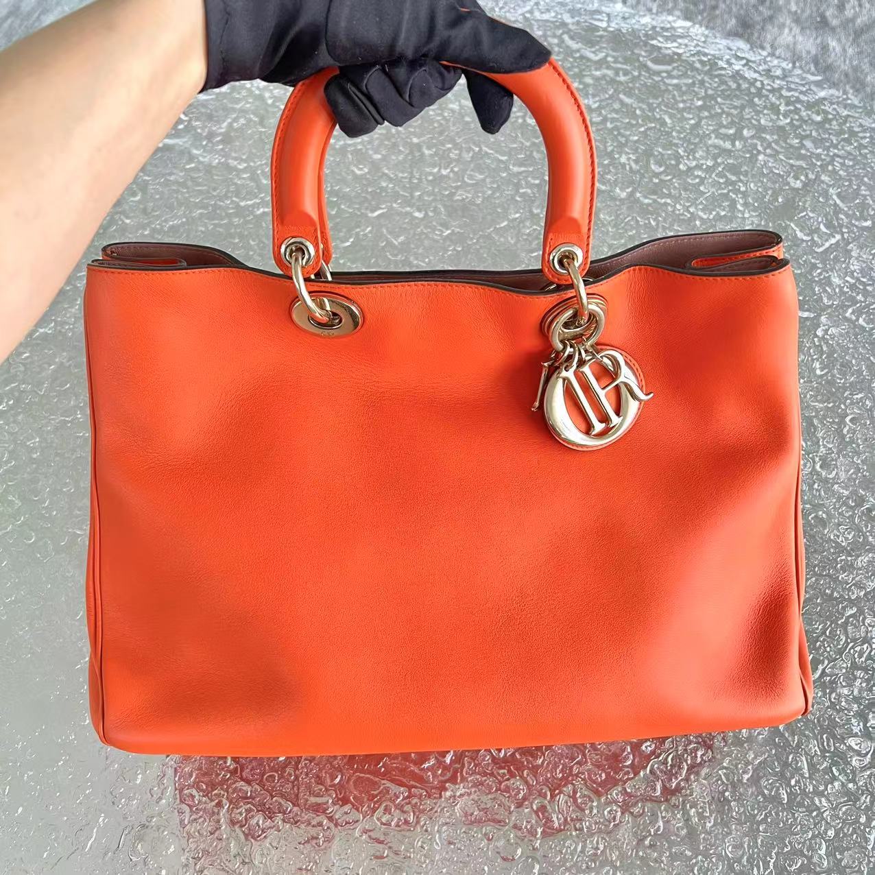 Dior Diorissimo Large Smooth Calfskin Orange Golden Hardware - Luxury Evermore