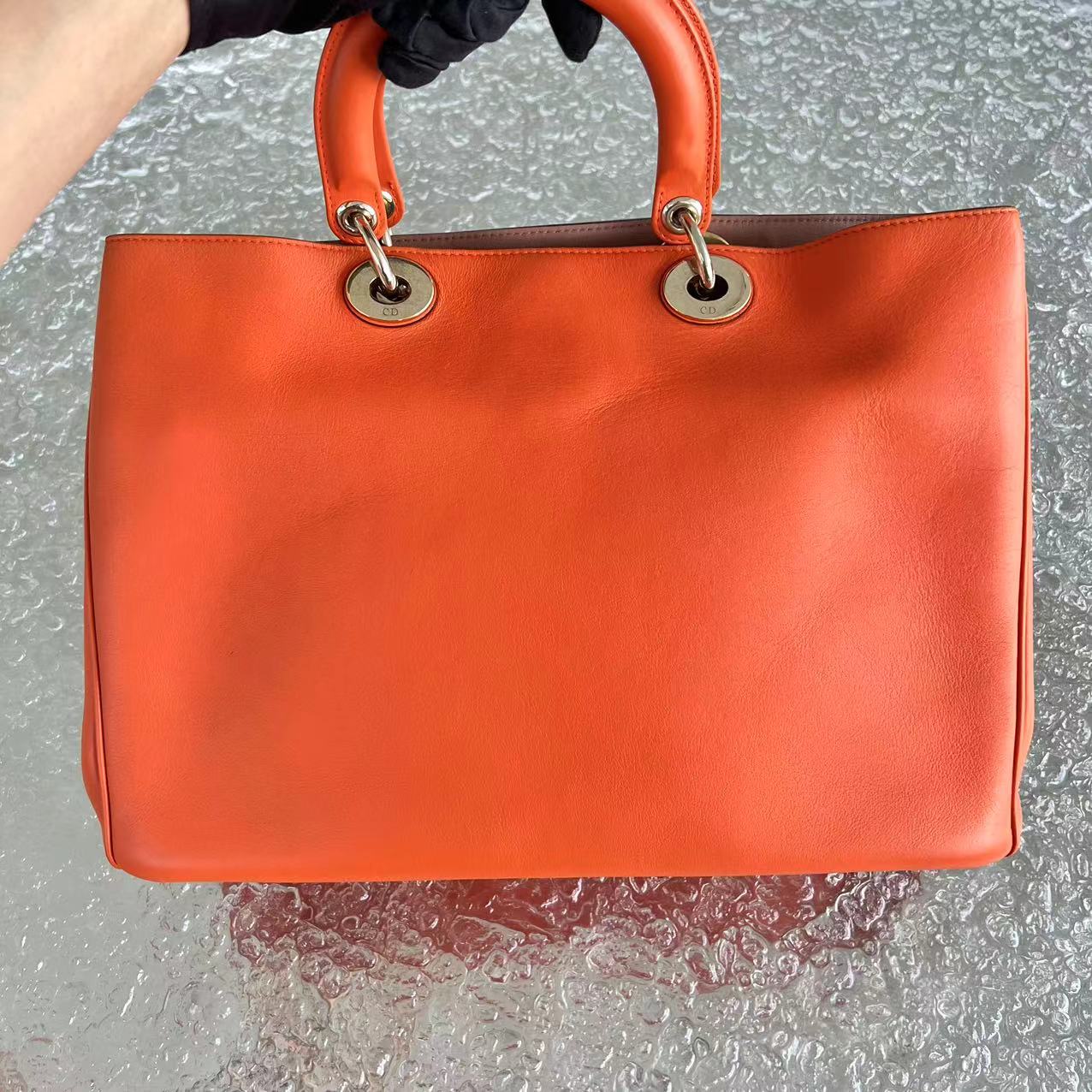 Dior Diorissimo Large Smooth Calfskin Orange Golden Hardware - Luxury Evermore