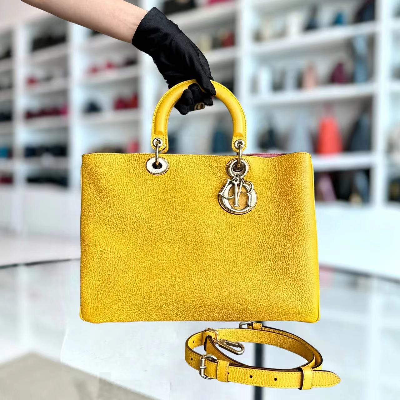 Dior Diorissimo Medium 31CM Grained Calfskin Yellow GHW - Luxury Evermore