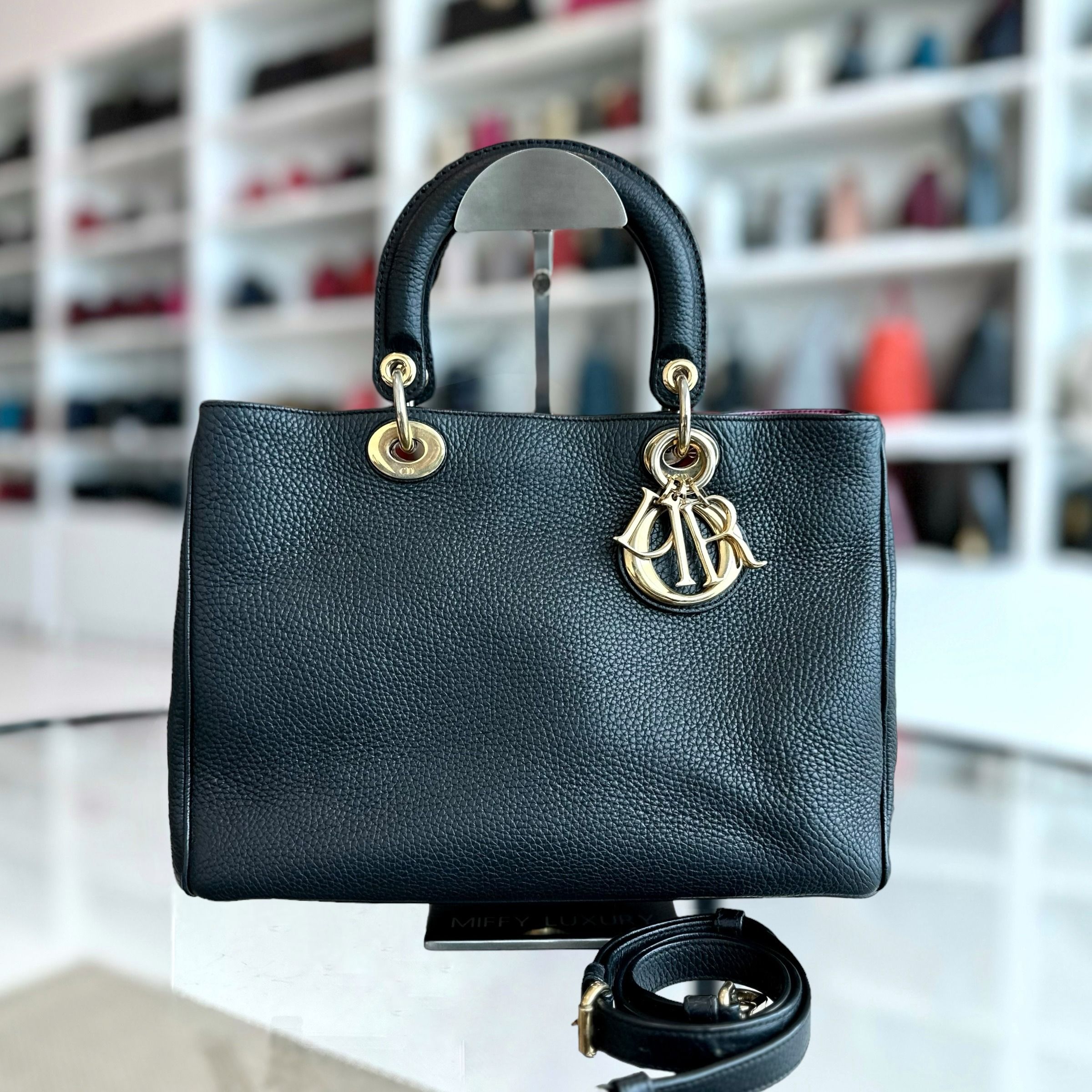 Dior Diorissimo Medium Grained Calfskin Black GHW - Luxury Evermore