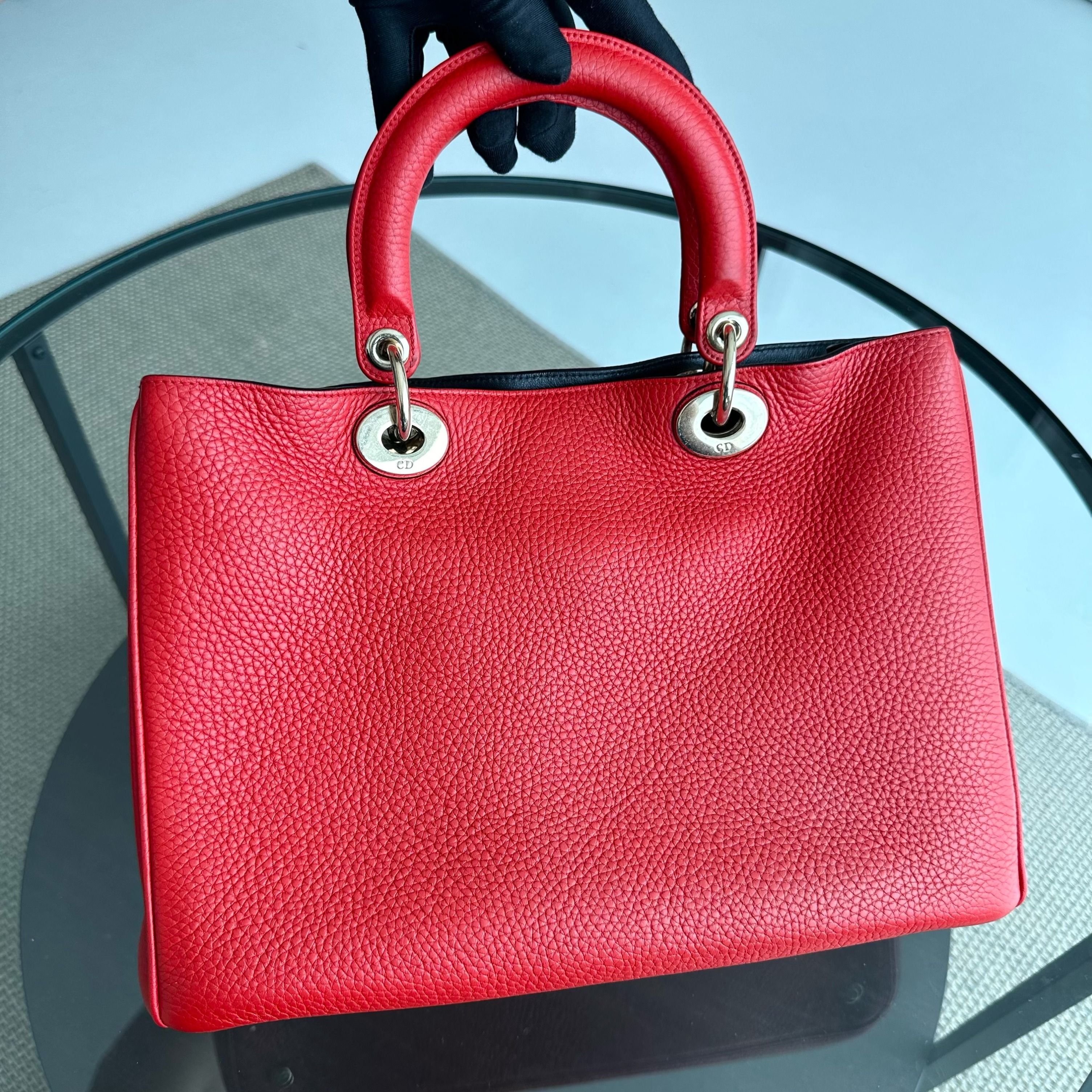 Dior Diorissimo Medium Grained Calfskin Red GHW - Luxury Evermore