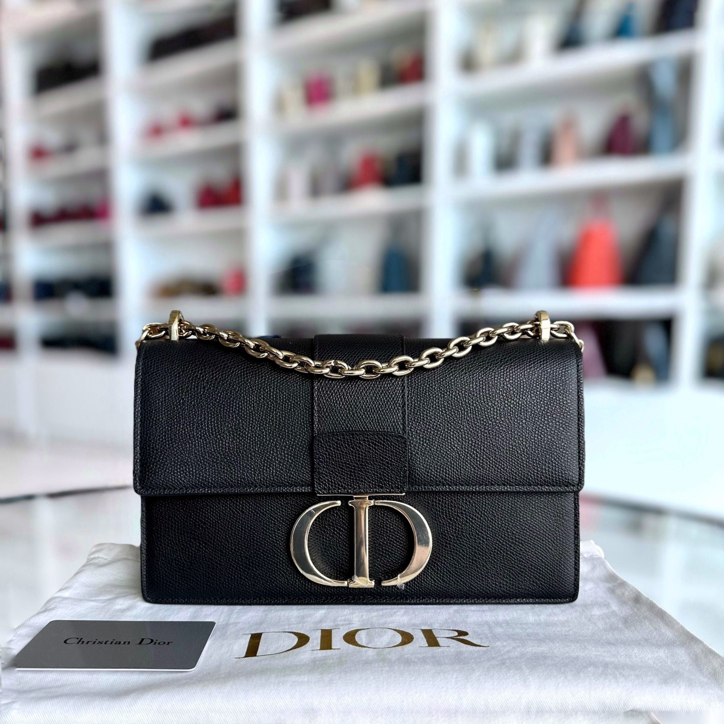 Dior East West Montaigne 30 Grained Calfskin Black LGHW - Luxury Evermore