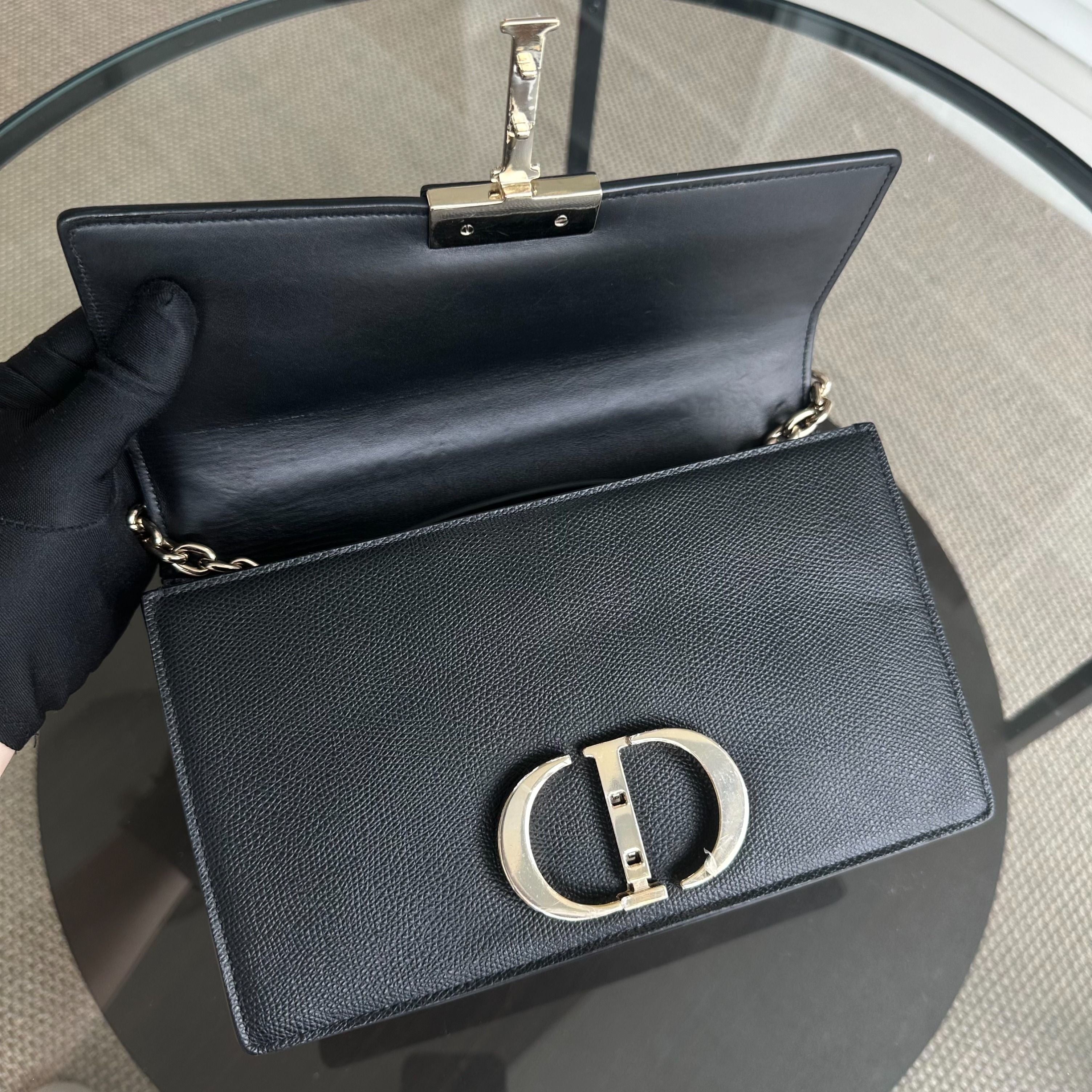 Dior East West Montaigne 30 Grained Calfskin Black LGHW - Luxury Evermore