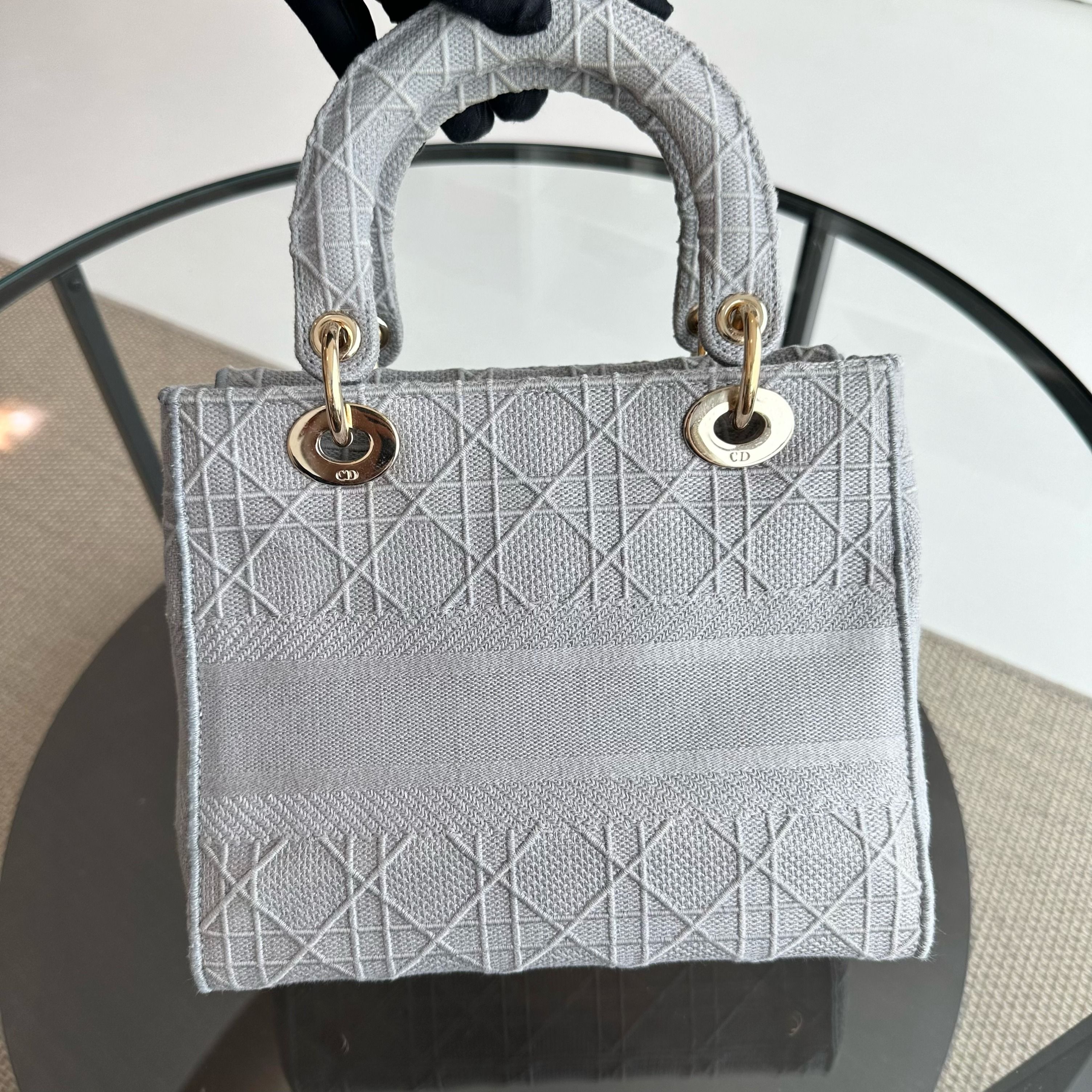 Dior Lady D-Lite Cannage Embroidery D Lite Grey GHW - Luxury Evermore