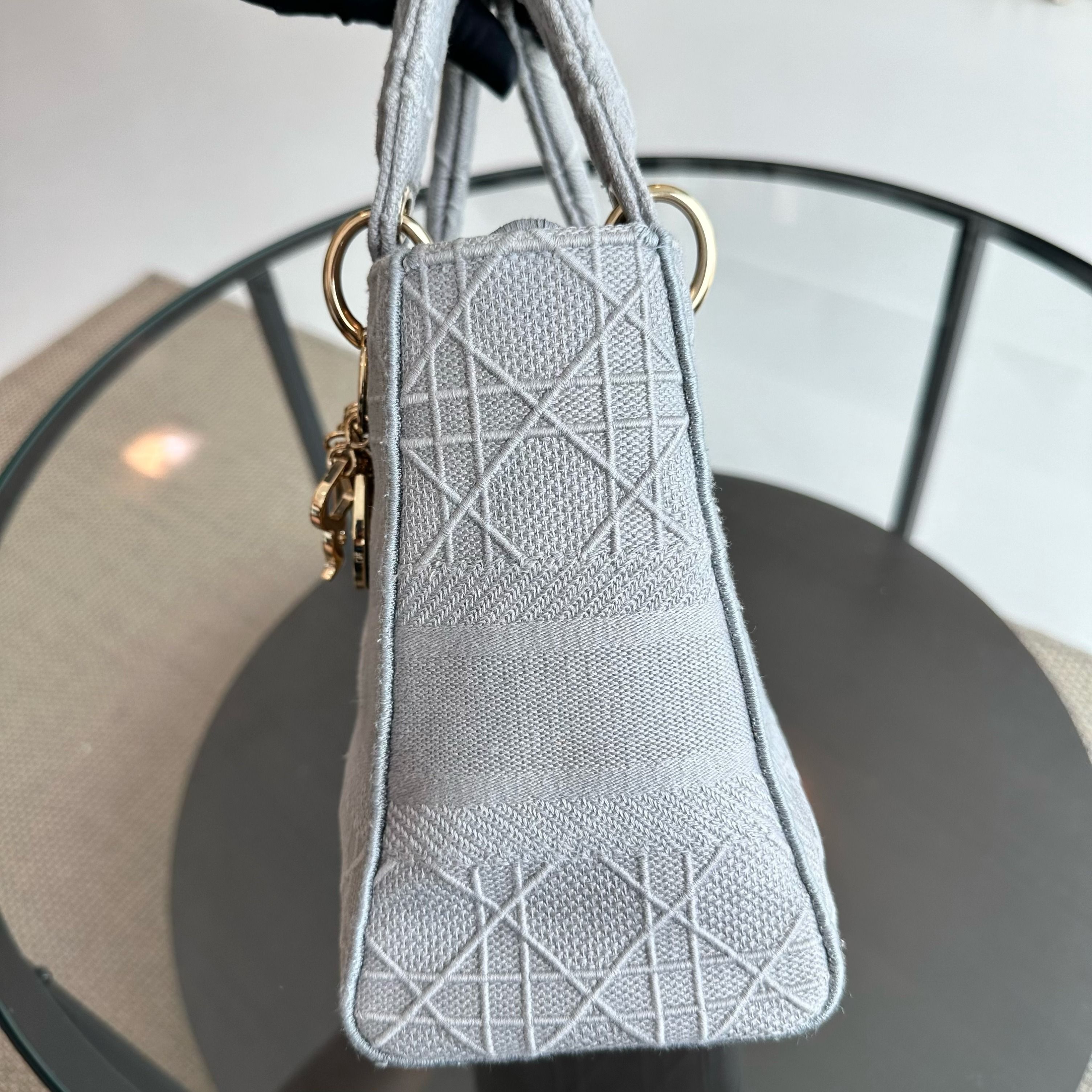 Dior Lady D-Lite Cannage Embroidery D Lite Grey GHW - Luxury Evermore