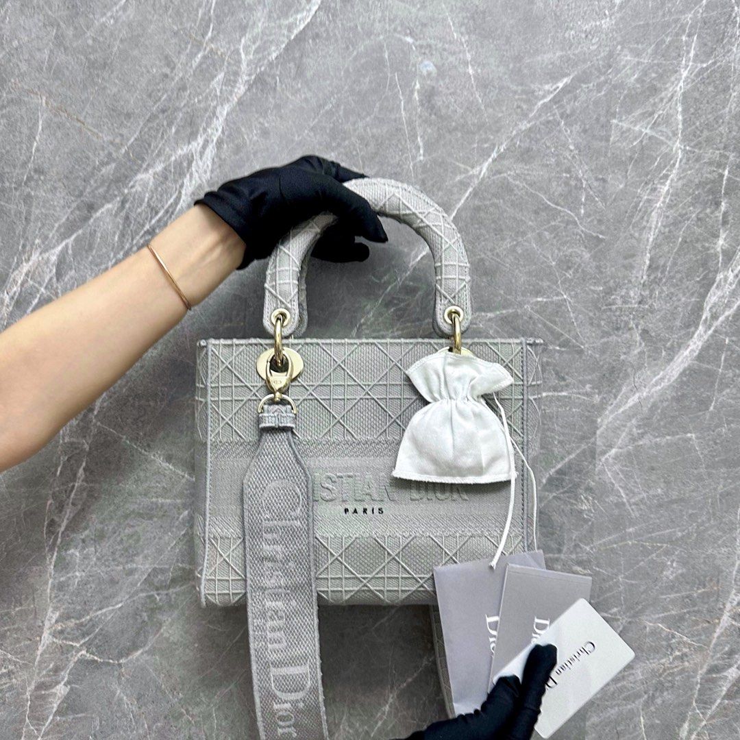 Dior Lady D-Lite Grey Cannage Embroidery GHW - Luxury Evermore