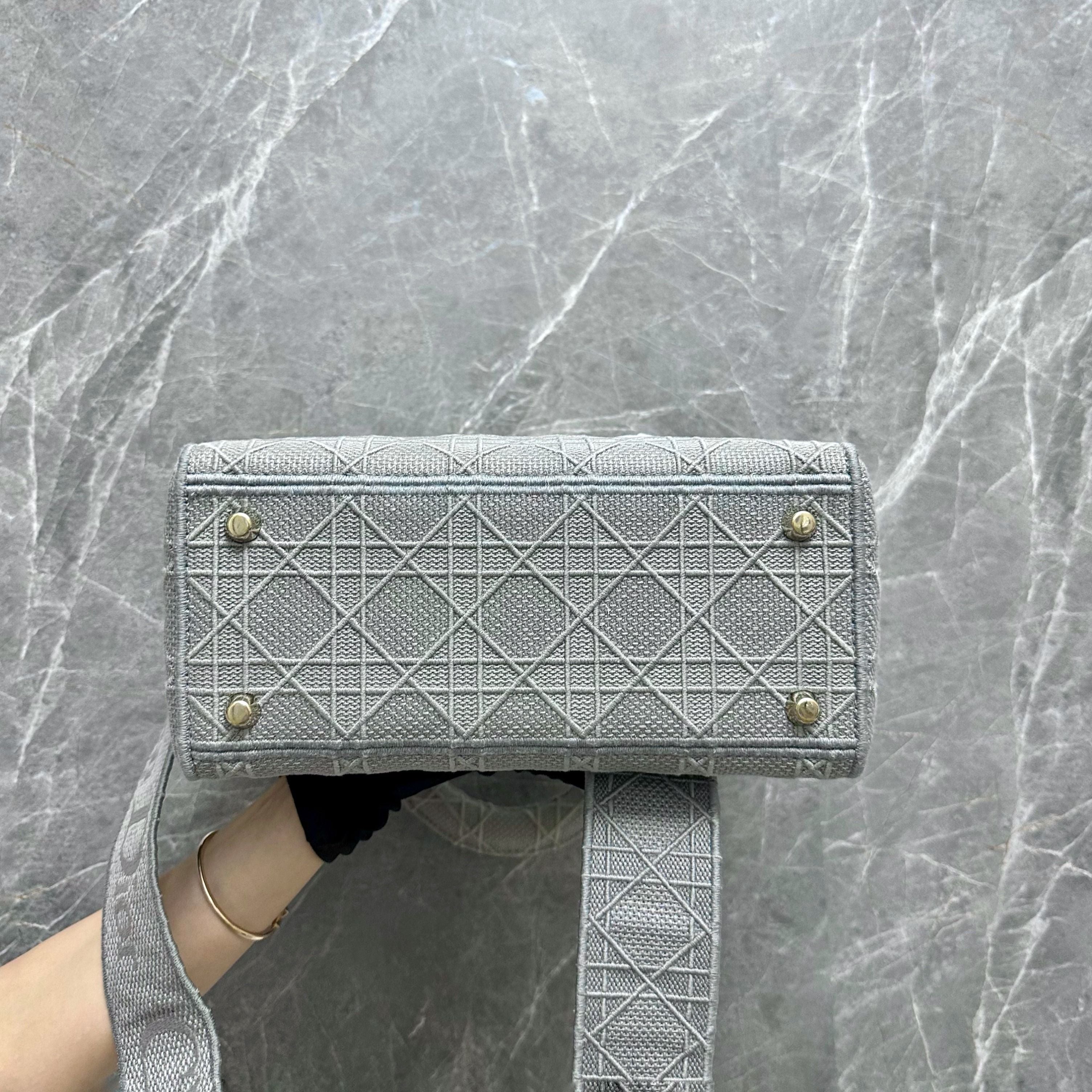 Dior Lady D-Lite Grey Cannage Embroidery GHW - Luxury Evermore