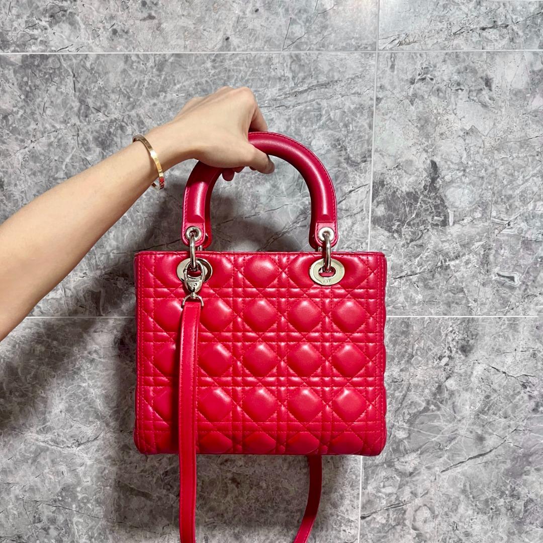 Dior Lady Lambskin Medium Red SHW - Luxury Evermore