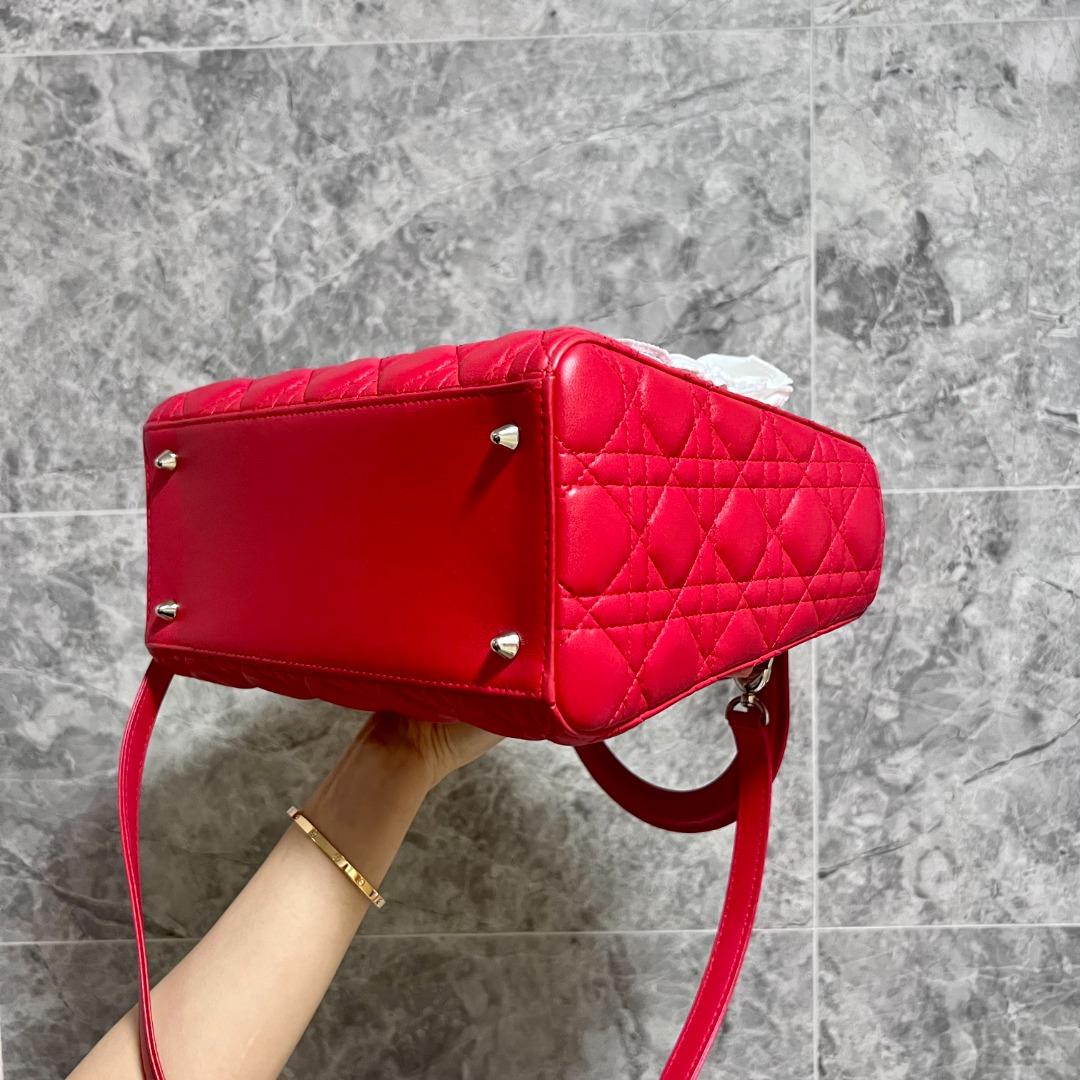 Dior Lady Lambskin Medium Red SHW - Luxury Evermore