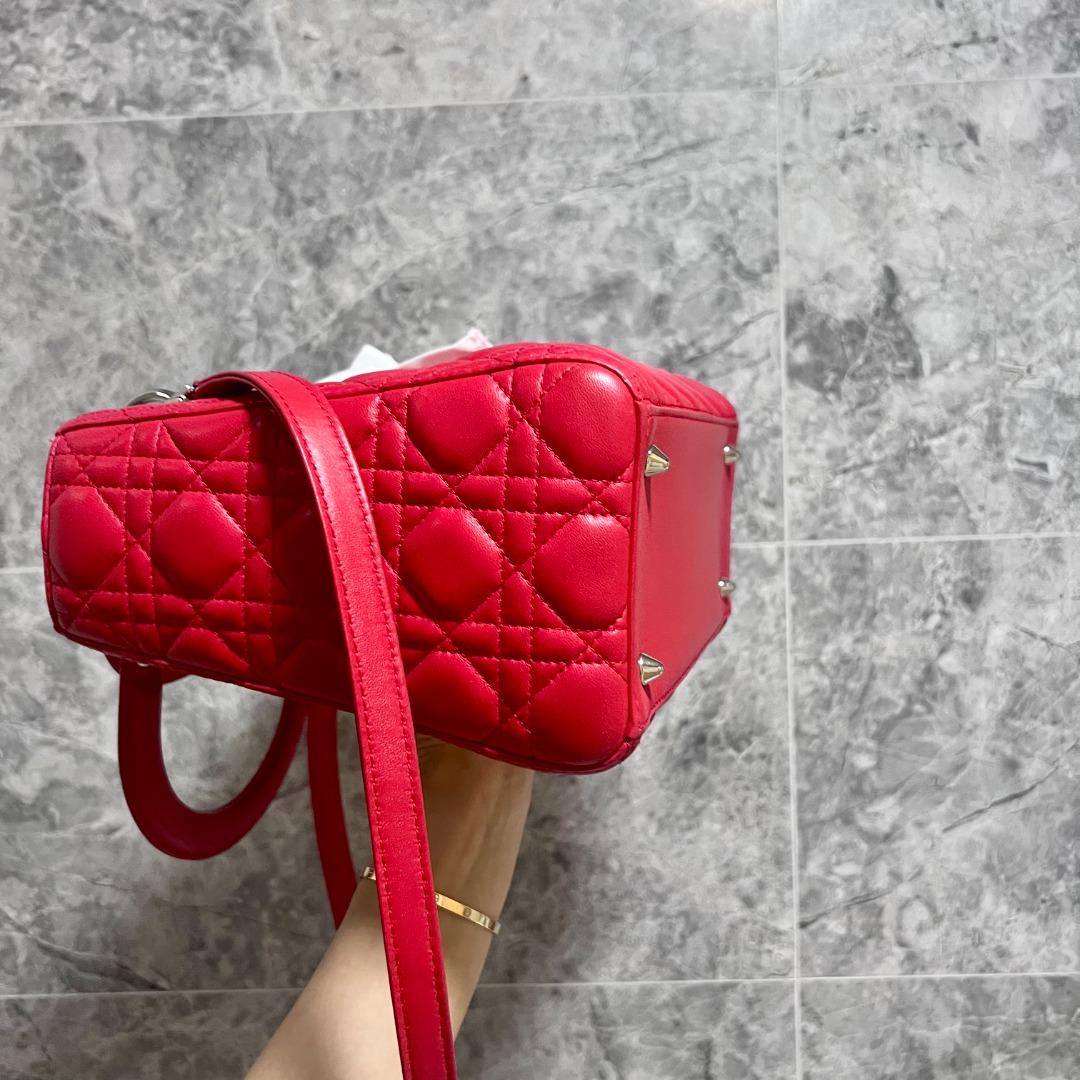 Dior Lady Lambskin Medium Red SHW - Luxury Evermore