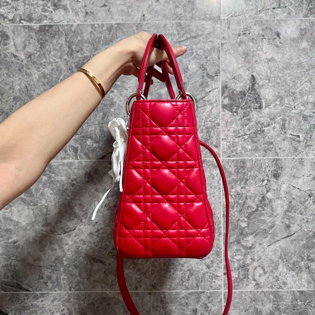 Dior Lady Lambskin Medium Red SHW - Luxury Evermore