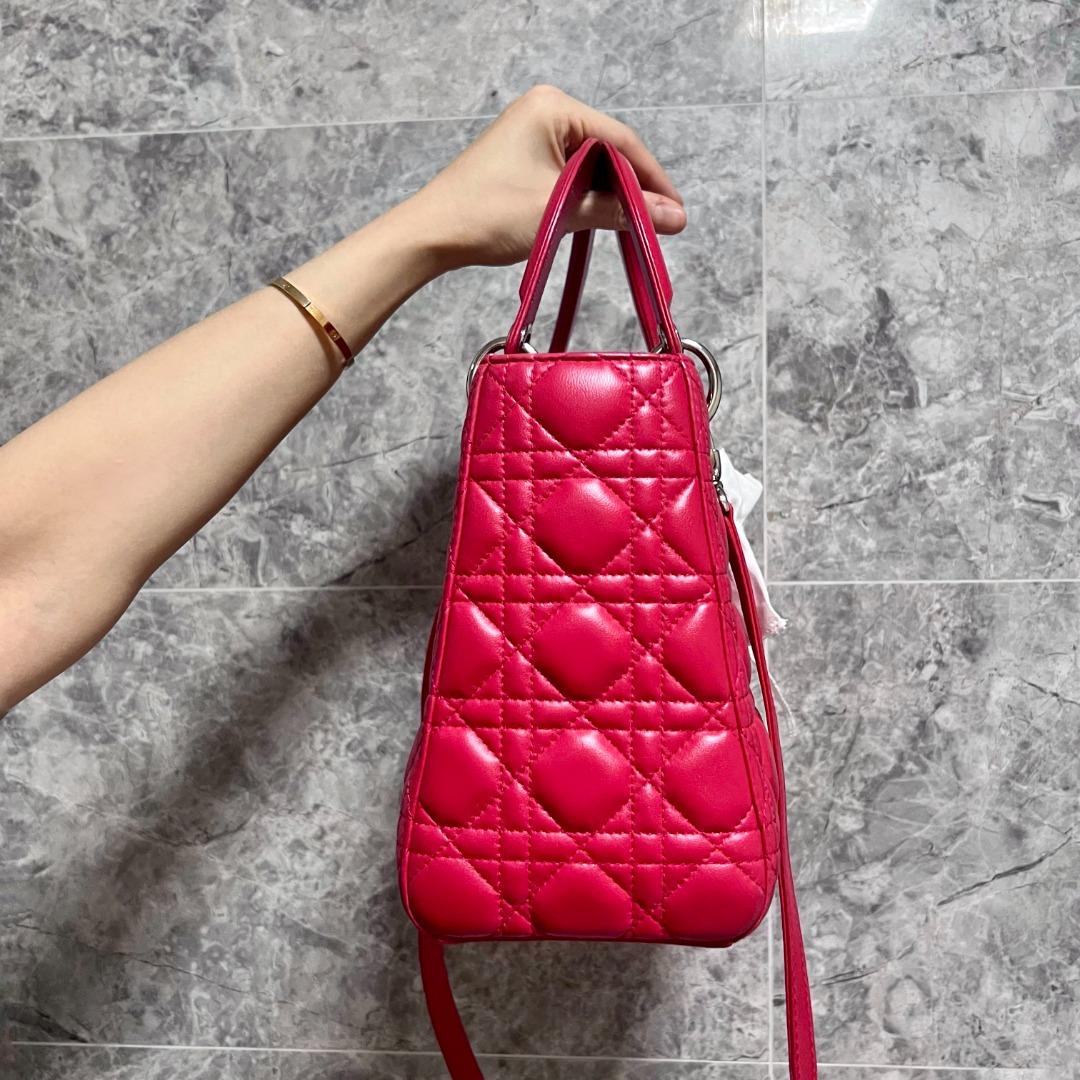 Dior Lady Lambskin Medium Red SHW - Luxury Evermore