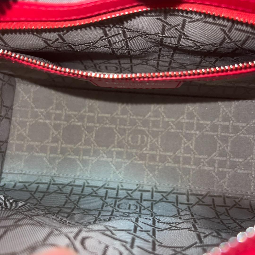 Dior Lady Lambskin Medium Red SHW - Luxury Evermore