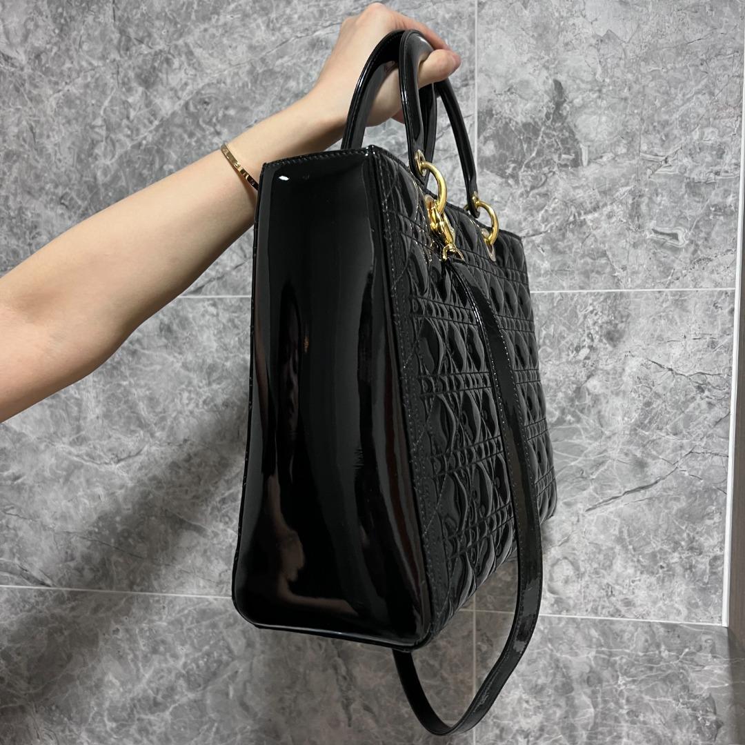 Dior Lady Large Black GHW Patent Leather - Luxury Evermore