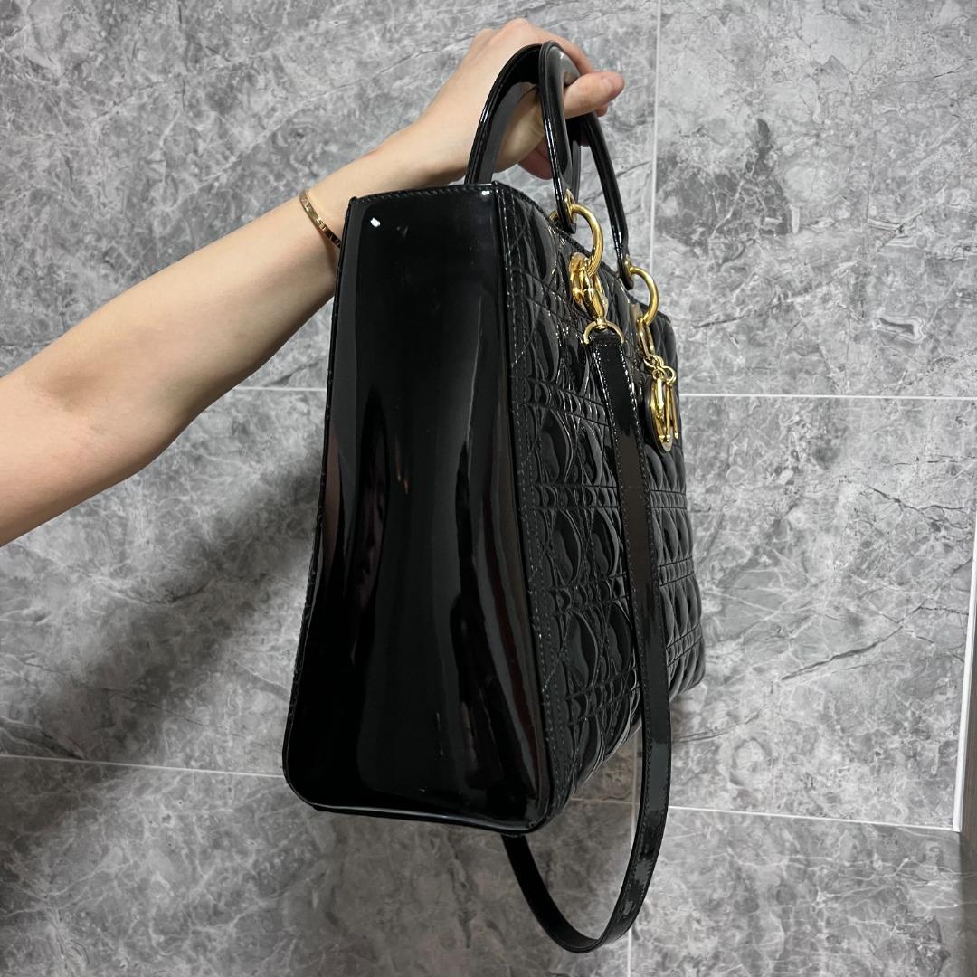 Dior Lady Large Black GHW Patent Leather - Luxury Evermore