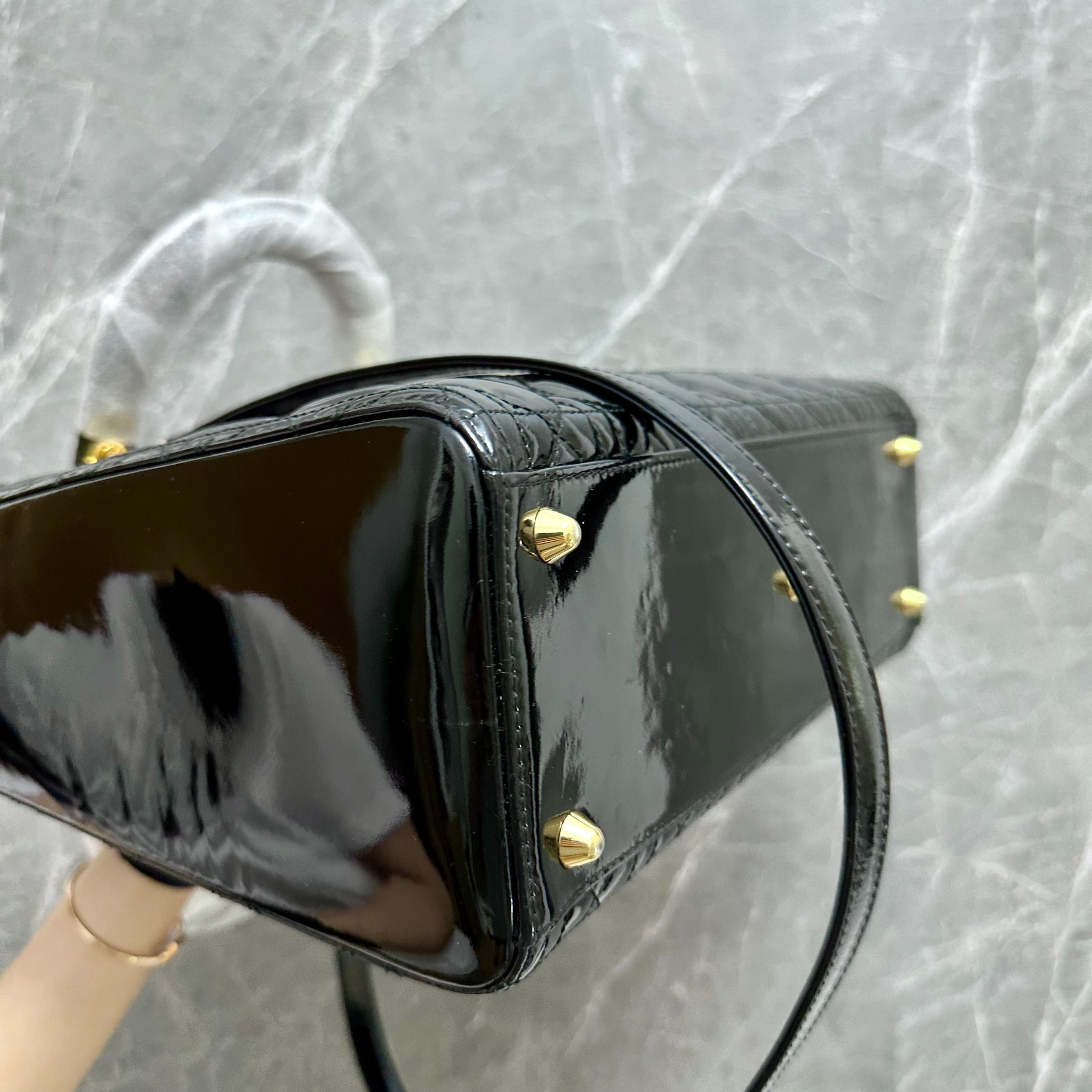 Dior Lady Large Black Patent Leather GHW - Luxury Evermore