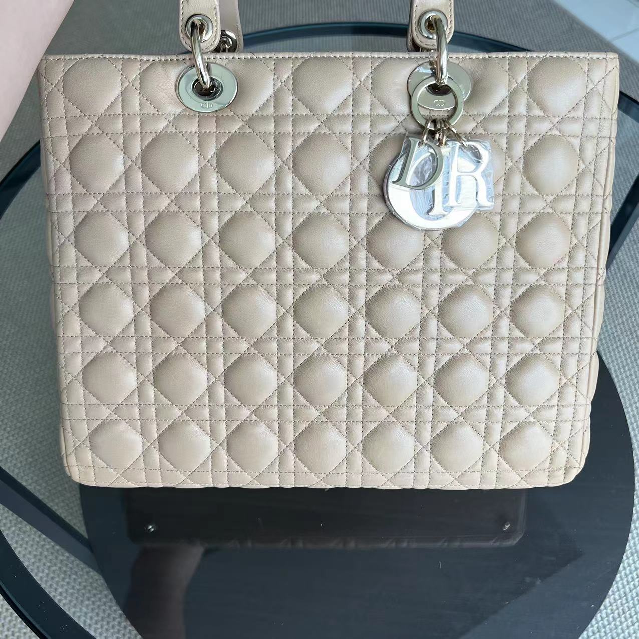 Dior Lady Large Cannage Lambskin Beige SHW - Luxury Evermore