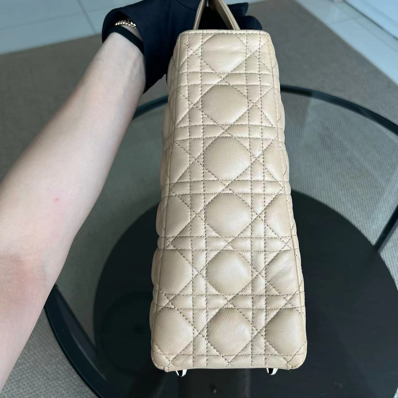 Dior Lady Large Cannage Lambskin Beige SHW - Luxury Evermore