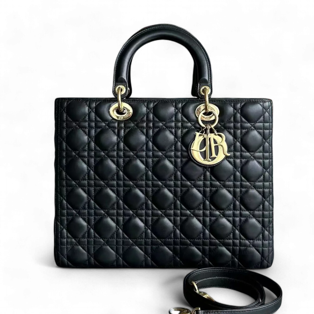 Dior Lady Large Cannage Lambskin Black Golden Hardware