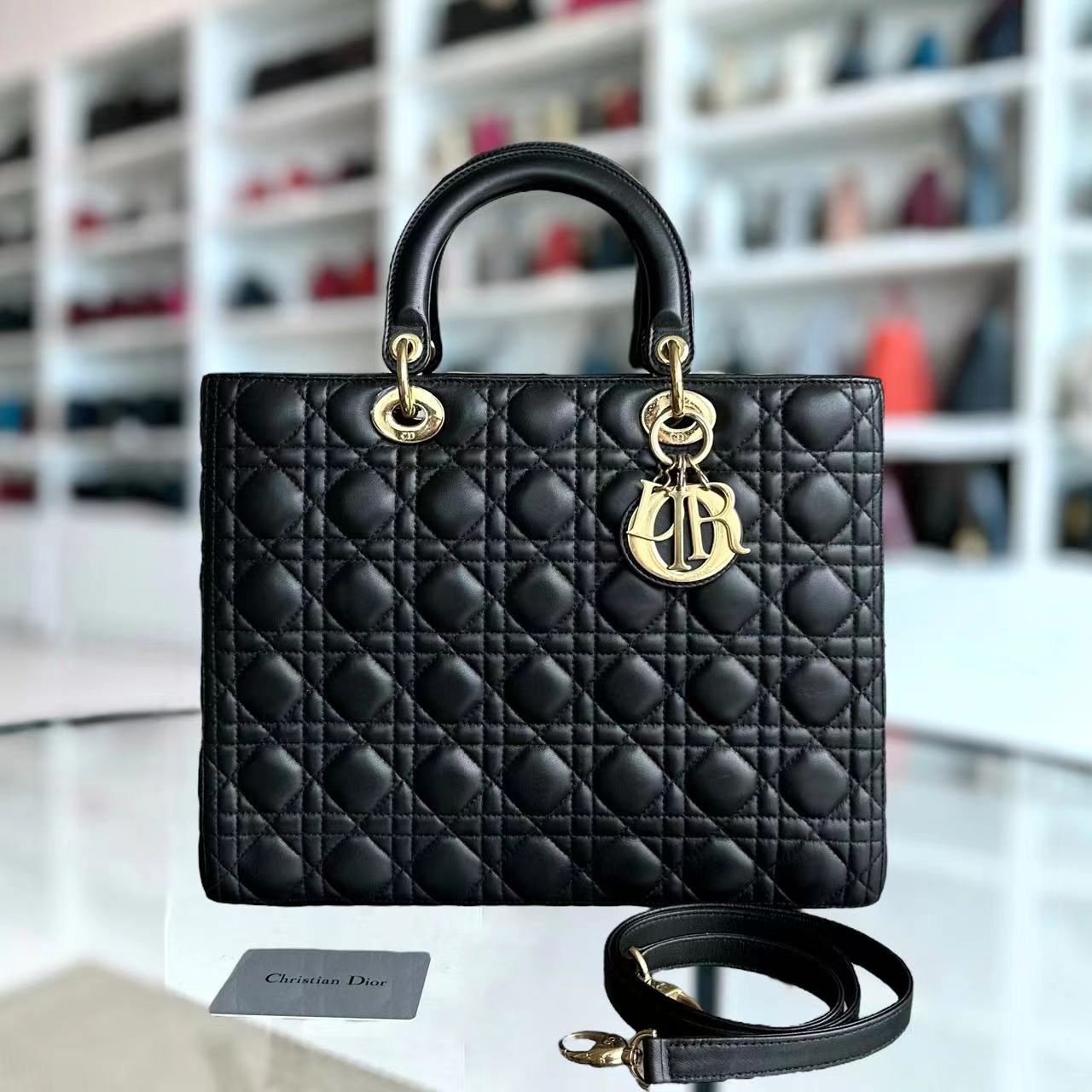 Dior Lady Large Cannage Lambskin Black Golden Hardware - Luxury Evermore