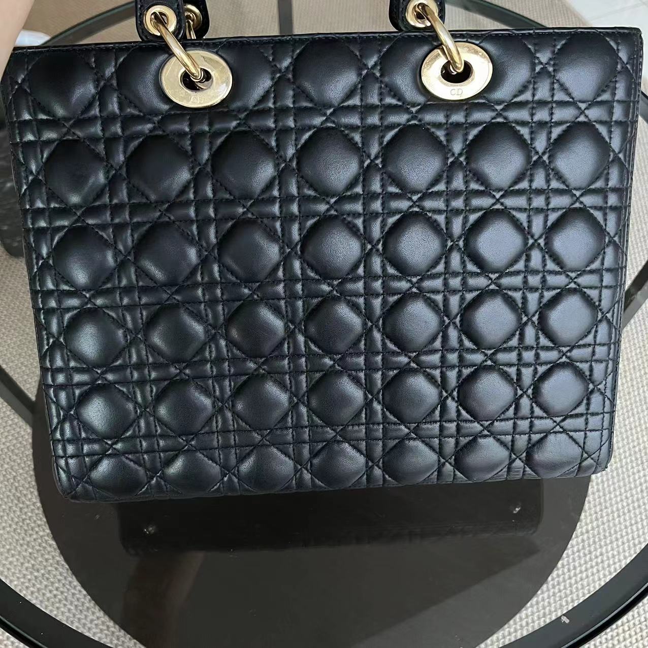 Dior Lady Large Cannage Lambskin Black Golden Hardware - Luxury Evermore