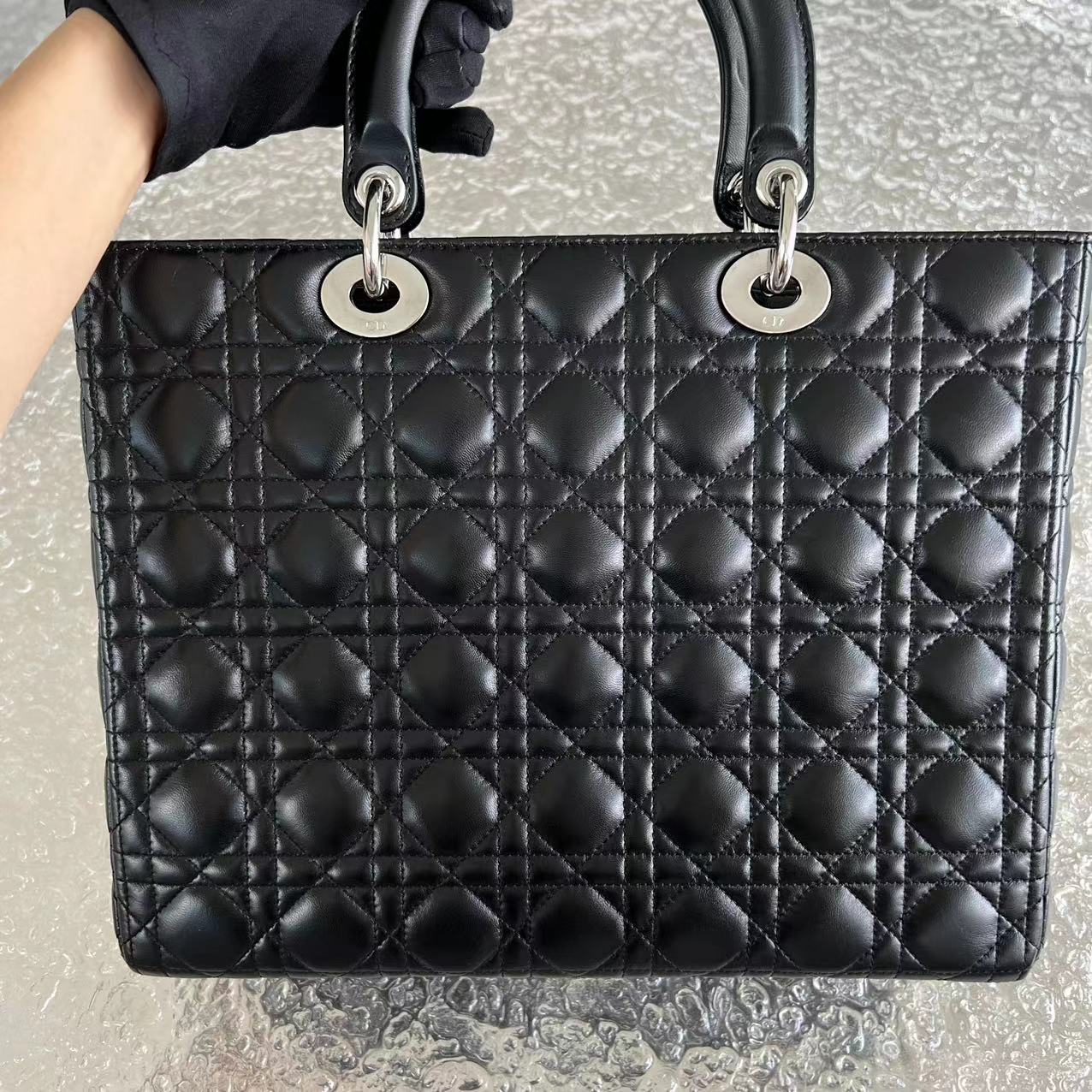 Dior Lady Large Cannage Lambskin Black Silver Hardware - Luxury Evermore