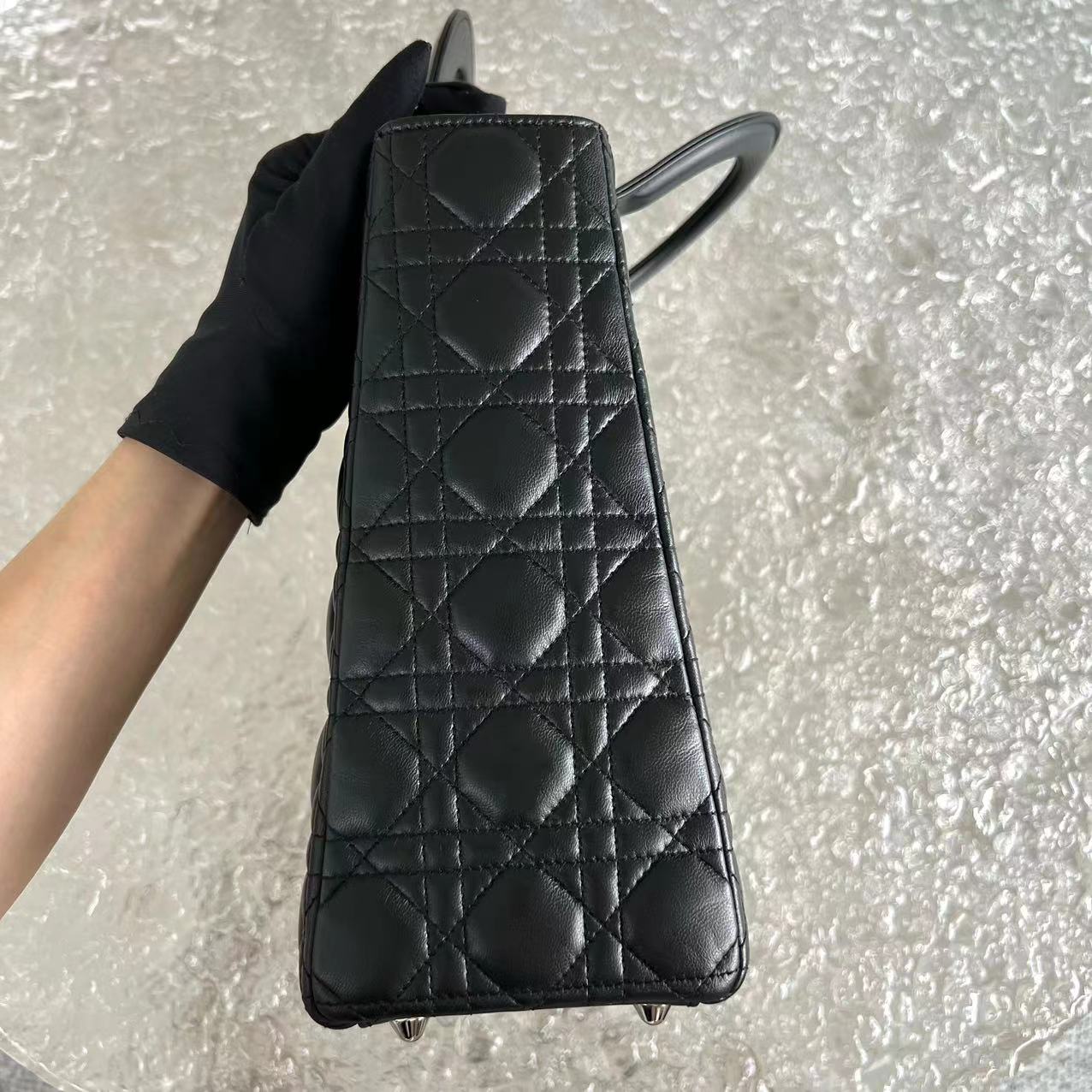 Dior Lady Large Cannage Lambskin Black Silver Hardware - Luxury Evermore