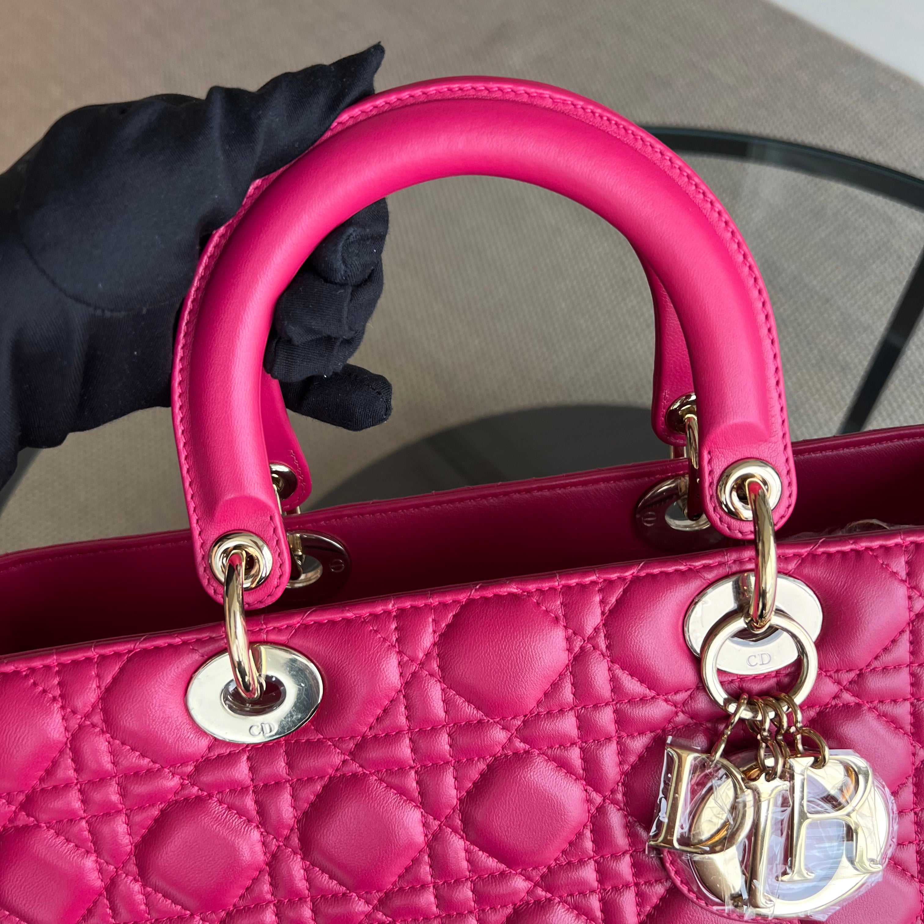 Dior Lady Large Cannage Lambskin Hot Pink Gold Hardware - Luxury Evermore