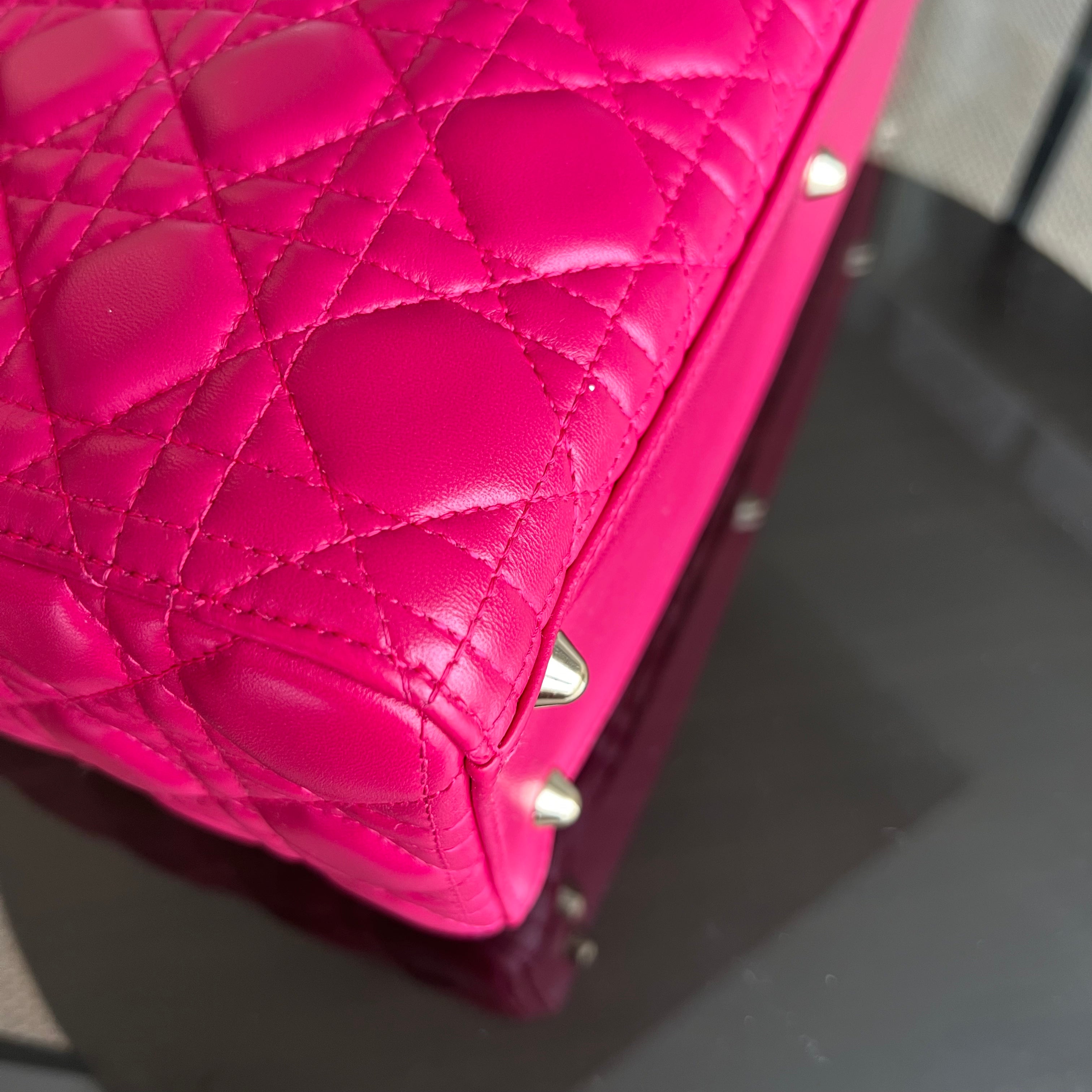 Dior Lady Large Cannage Lambskin Hot Pink Gold Hardware - Luxury Evermore