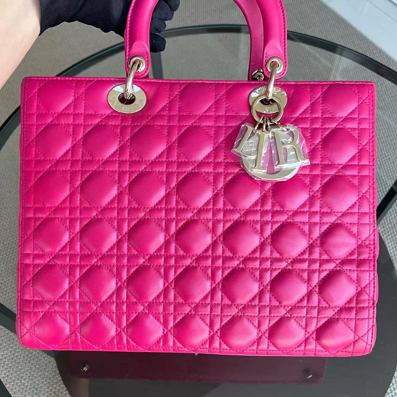 Dior Lady Large Cannage Lambskin Hot Pink Golden Hardware - Luxury Evermore