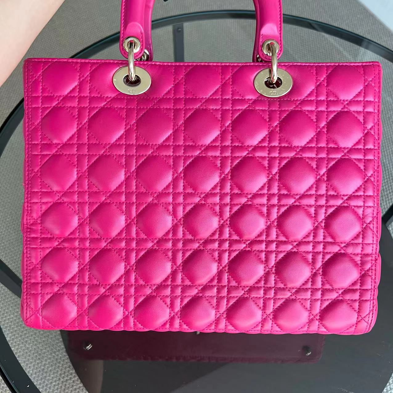 Dior Lady Large Cannage Lambskin Hot Pink Golden Hardware - Luxury Evermore