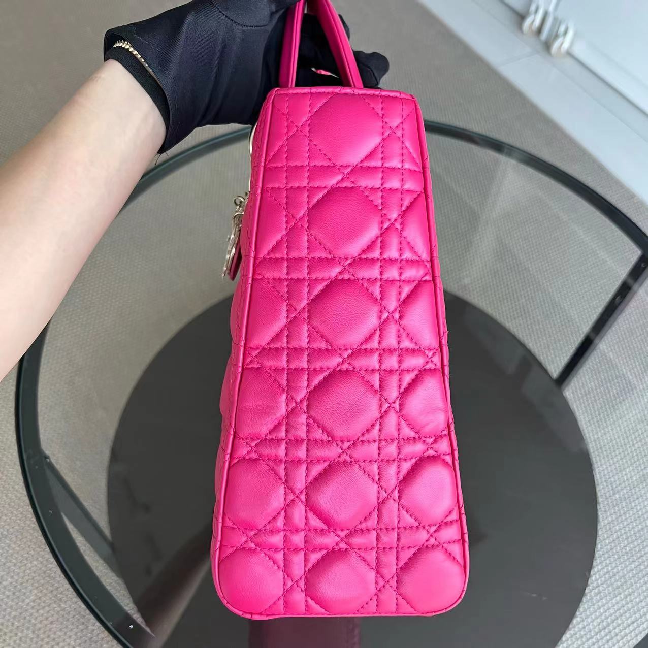 Dior Lady Large Cannage Lambskin Hot Pink Golden Hardware - Luxury Evermore