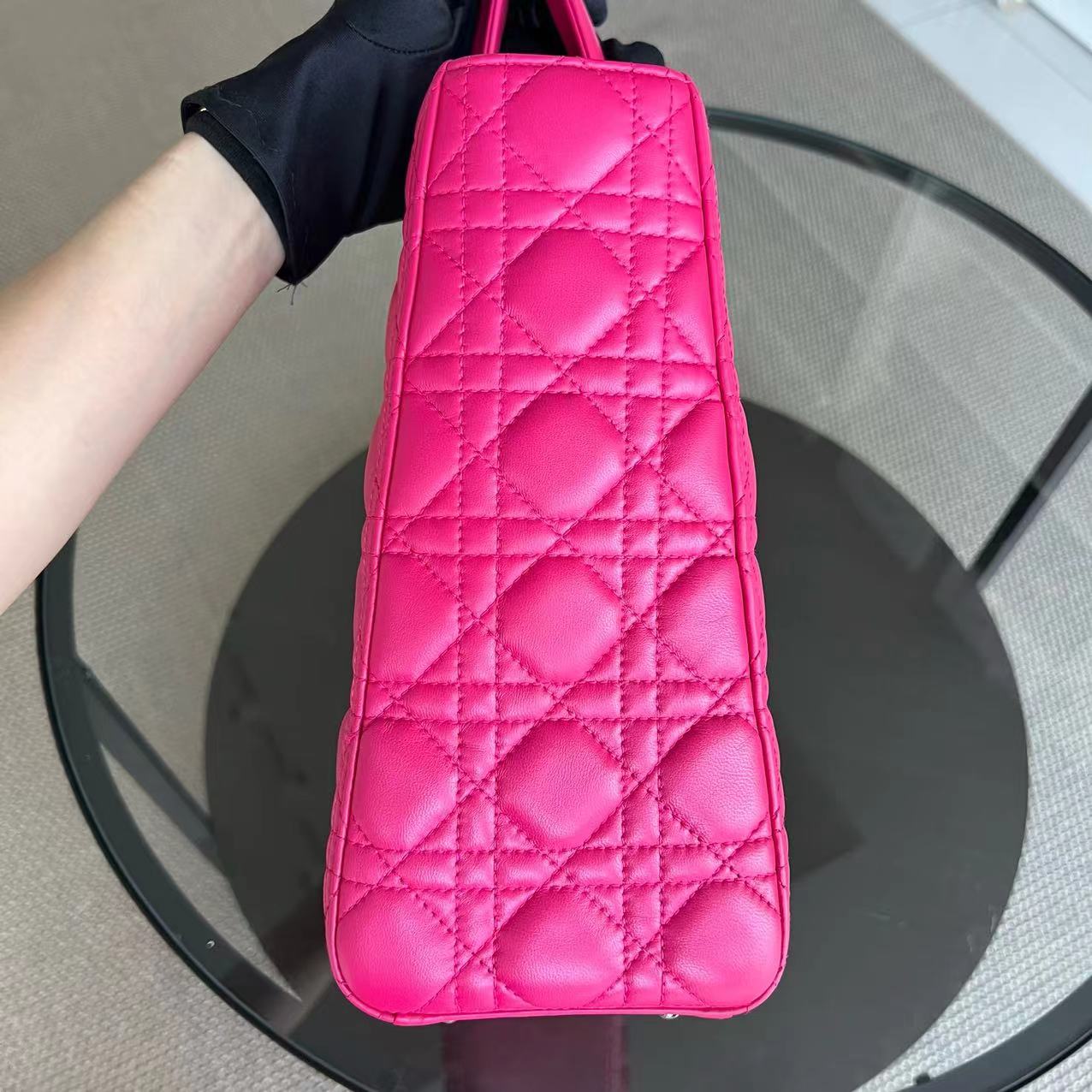 Dior Lady Large Cannage Lambskin Hot Pink Golden Hardware - Luxury Evermore