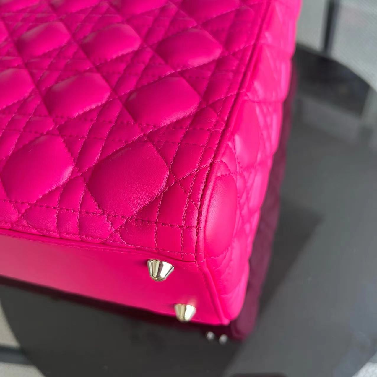 Dior Lady Large Cannage Lambskin Hot Pink Golden Hardware - Luxury Evermore