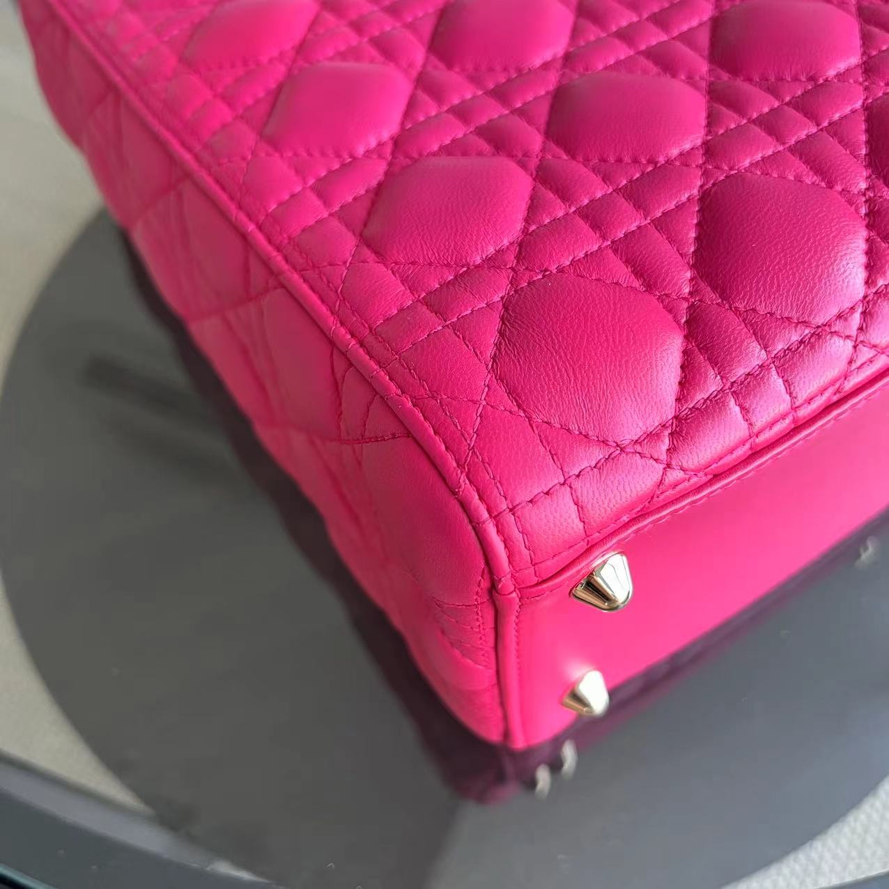 Dior Lady Large Cannage Lambskin Hot Pink Golden Hardware - Luxury Evermore