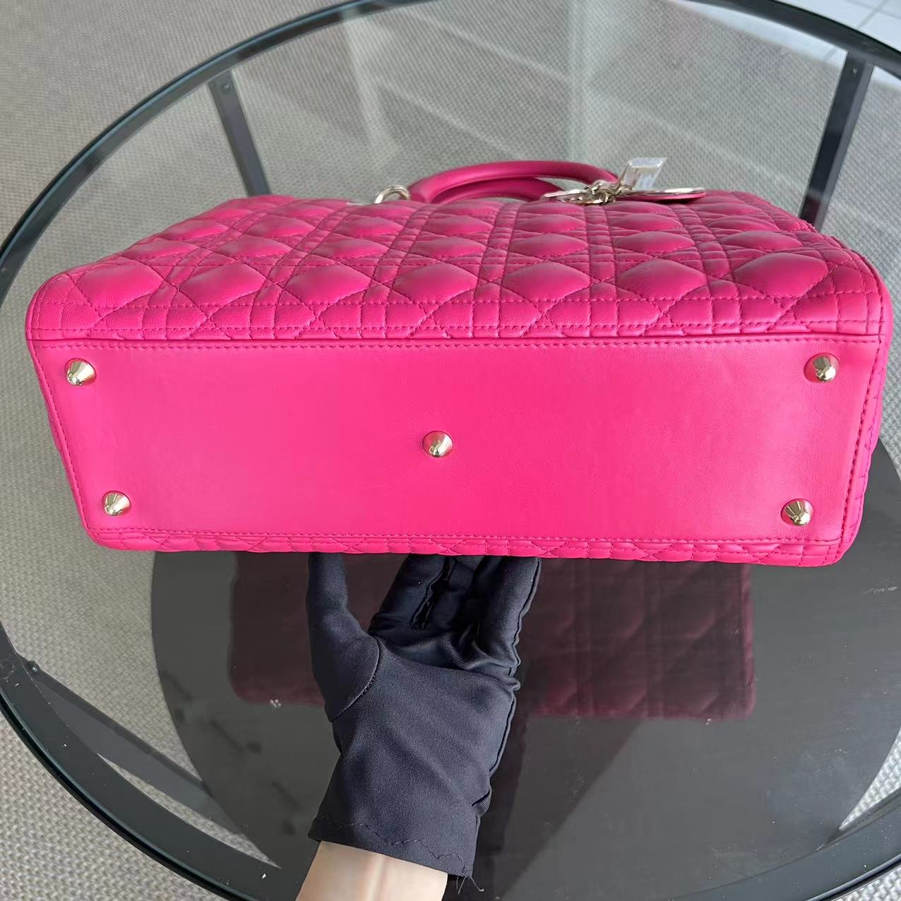 Dior Lady Large Cannage Lambskin Hot Pink Golden Hardware - Luxury Evermore