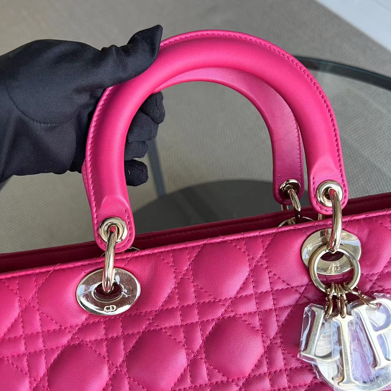 Dior Lady Large Cannage Lambskin Hot Pink Golden Hardware - Luxury Evermore