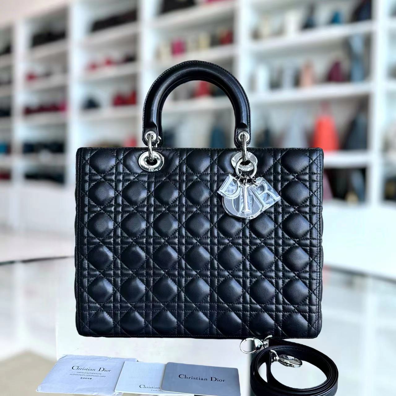 Large lady dior lambskin bag price hotsell