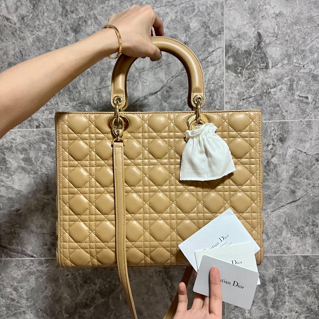 Dior Lady Large Lambskin Beige - Luxury Evermore