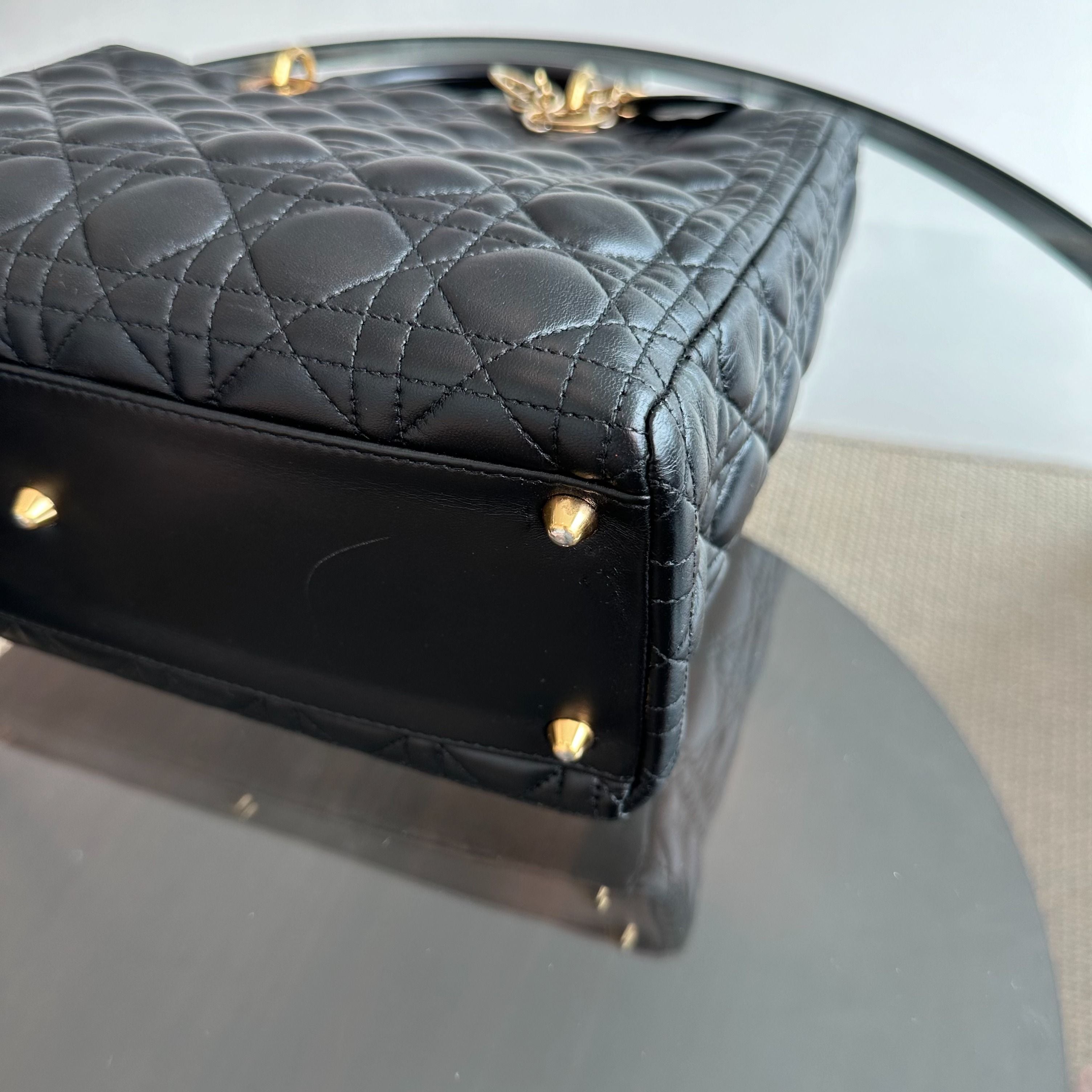 Dior Lady Large Lambskin Cannage Black GHW - Luxury Evermore