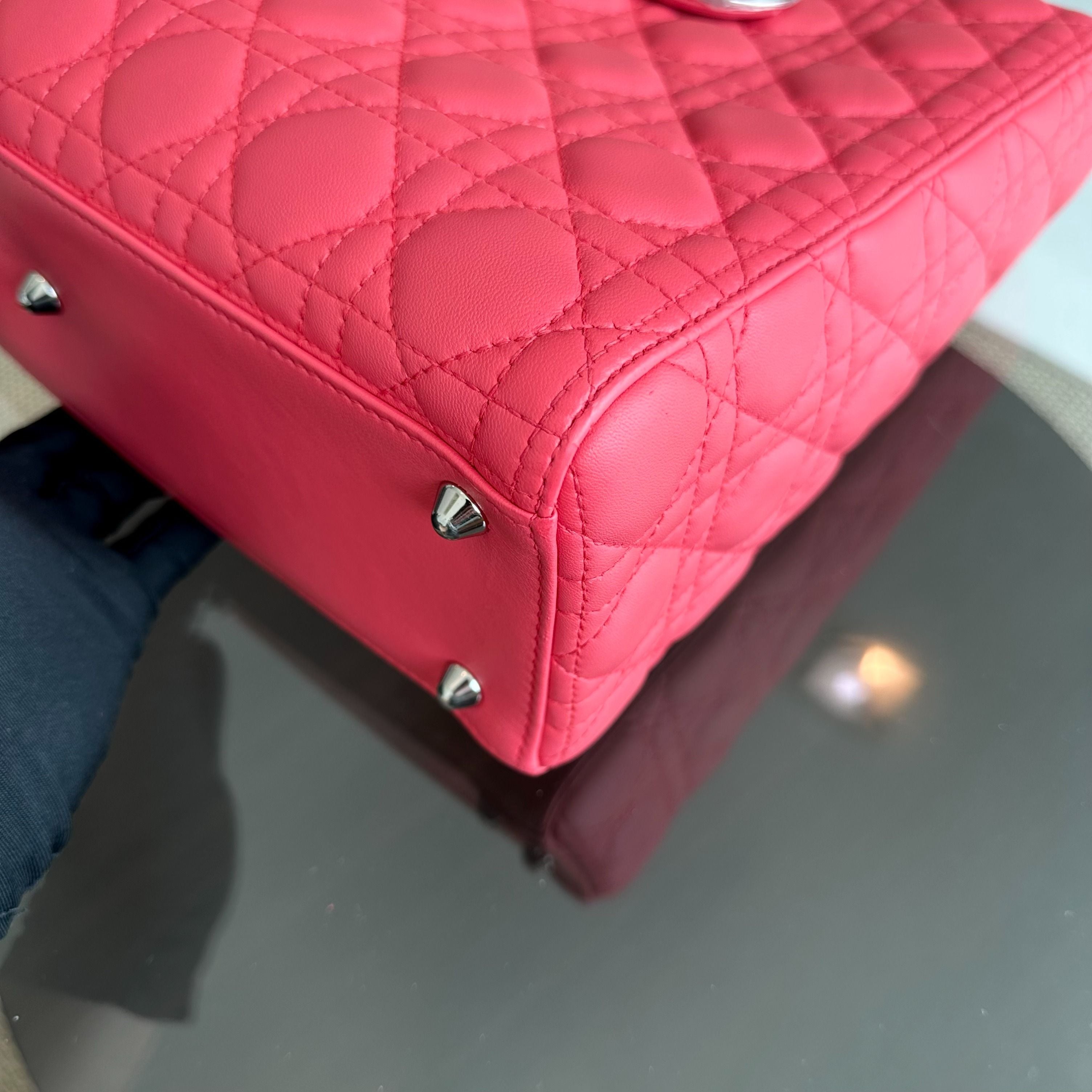 Dior Lady Large Lambskin Cannage Hot Pink SHW - Luxury Evermore