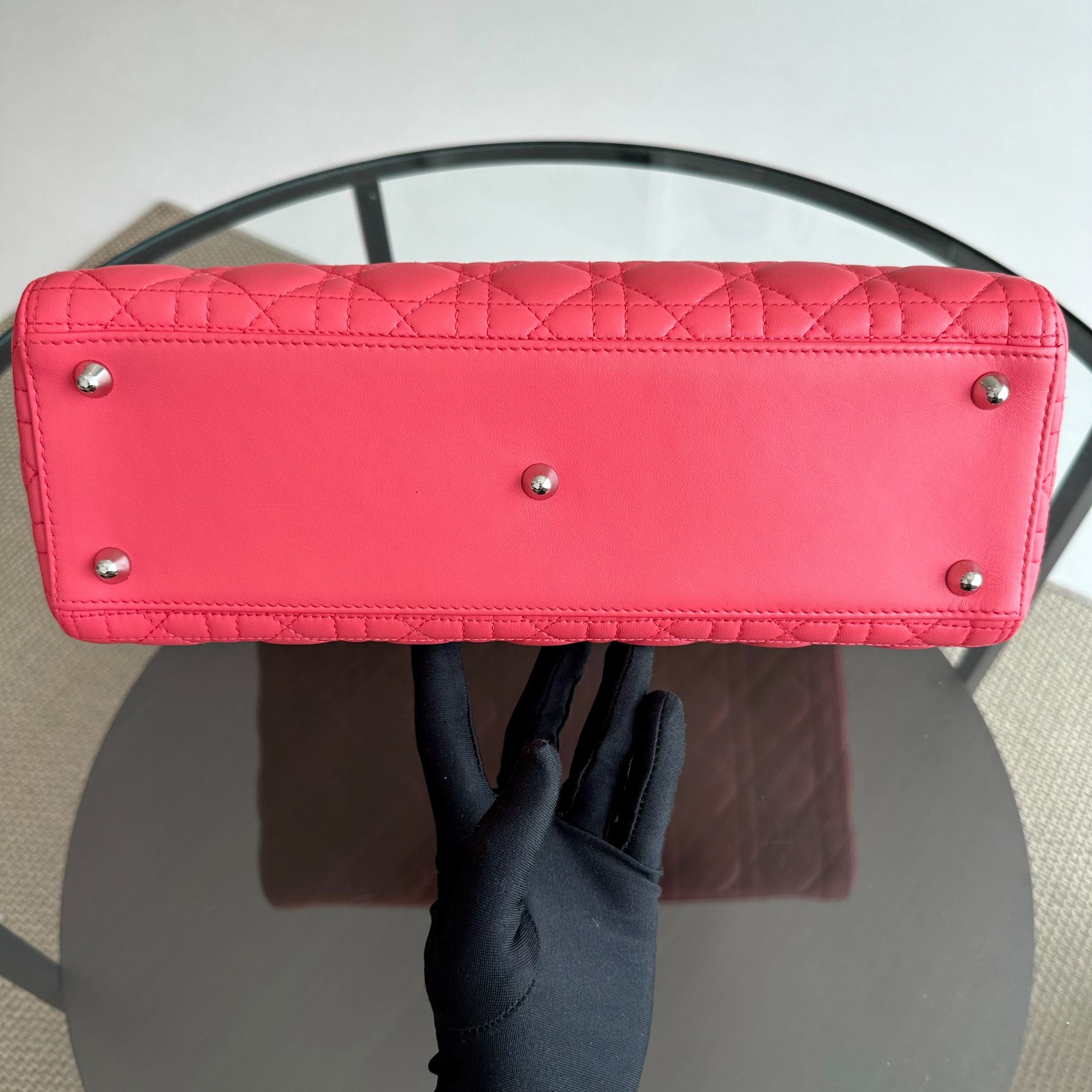 Dior Lady Large Lambskin Cannage Hot Pink SHW - Luxury Evermore