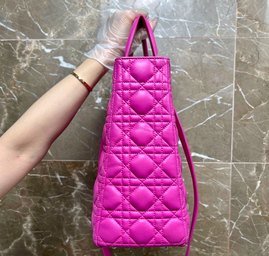 Dior Lady Large Lambskin Hot Pink SHW - Luxury Evermore