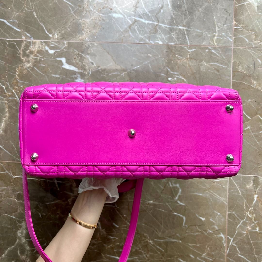 Dior Lady Large Lambskin Hot Pink SHW - Luxury Evermore